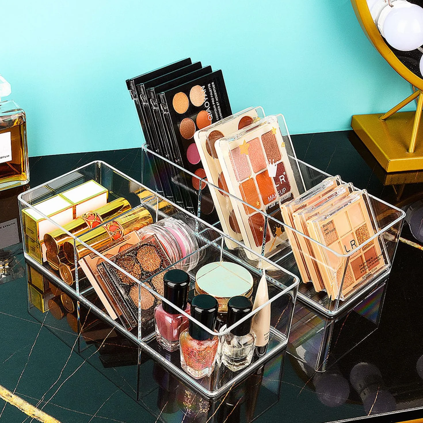 JessLab 4 Organisateurs de Tiroir en Acrylique, Boîtes Transparentes Empilables pour Maquillage et Bijoux