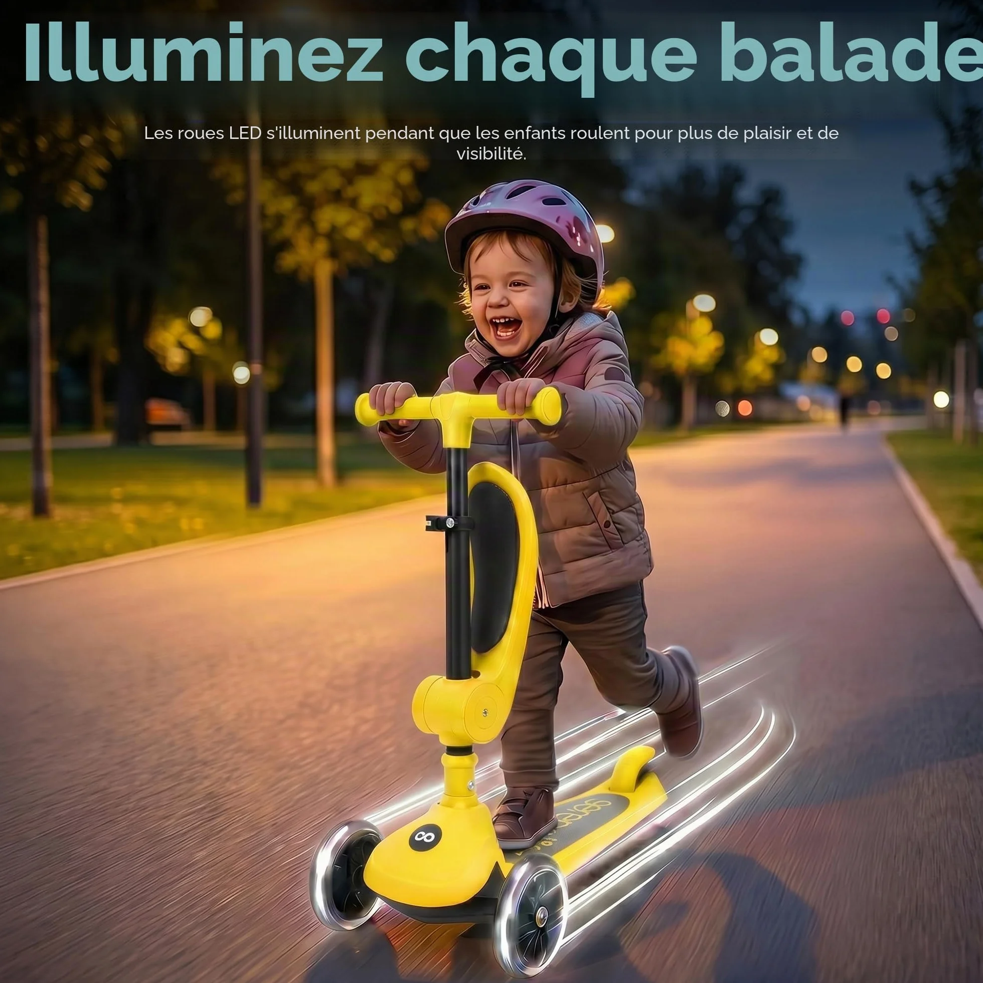 SereneLife Trottinette Enfant 2 en 1 avec Siège – 3 Roues Pliable, Hauteur Réglable, Roues LED