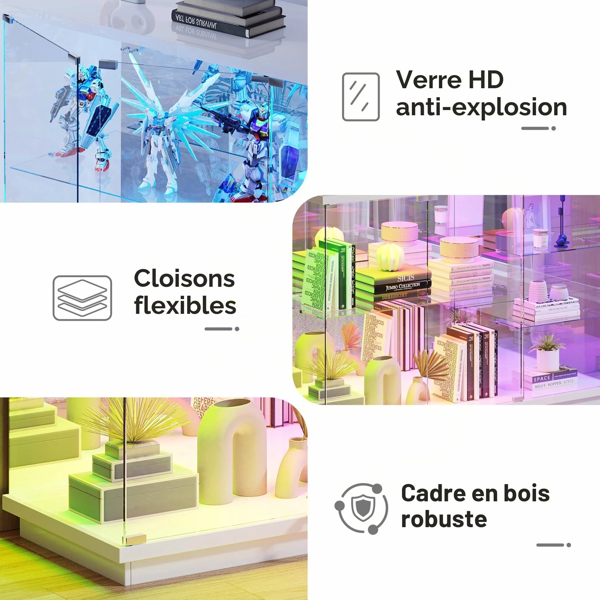 Lvifur Vitrine en Verre à 5 étagères avec éclairage RGB pour Salon,Blanche