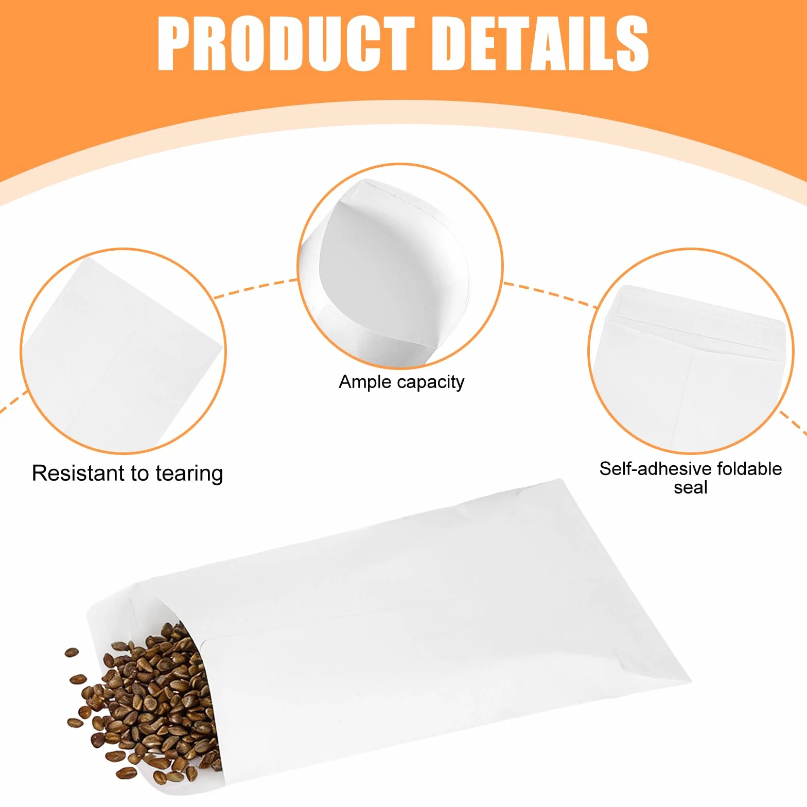 Varenzya 100 Pièces Enveloppes Blanches Autocollantes Papier Kraft 6×10 cm pour Stockage Semences