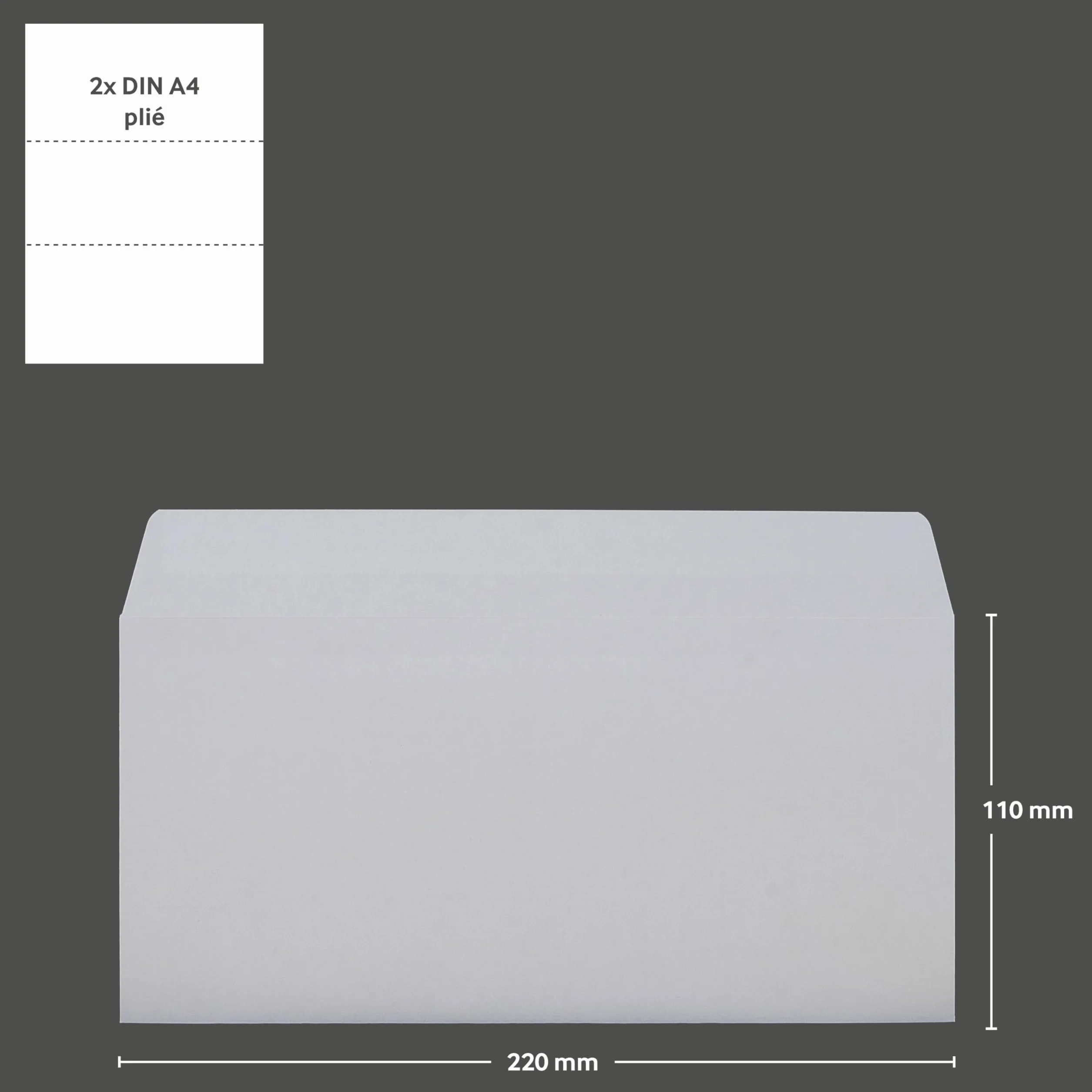 Enveloppes Blanches DL 110x220 mm 80 g/m² Rabat Droit Fermeture Adhésive Sans Fenêtre 24