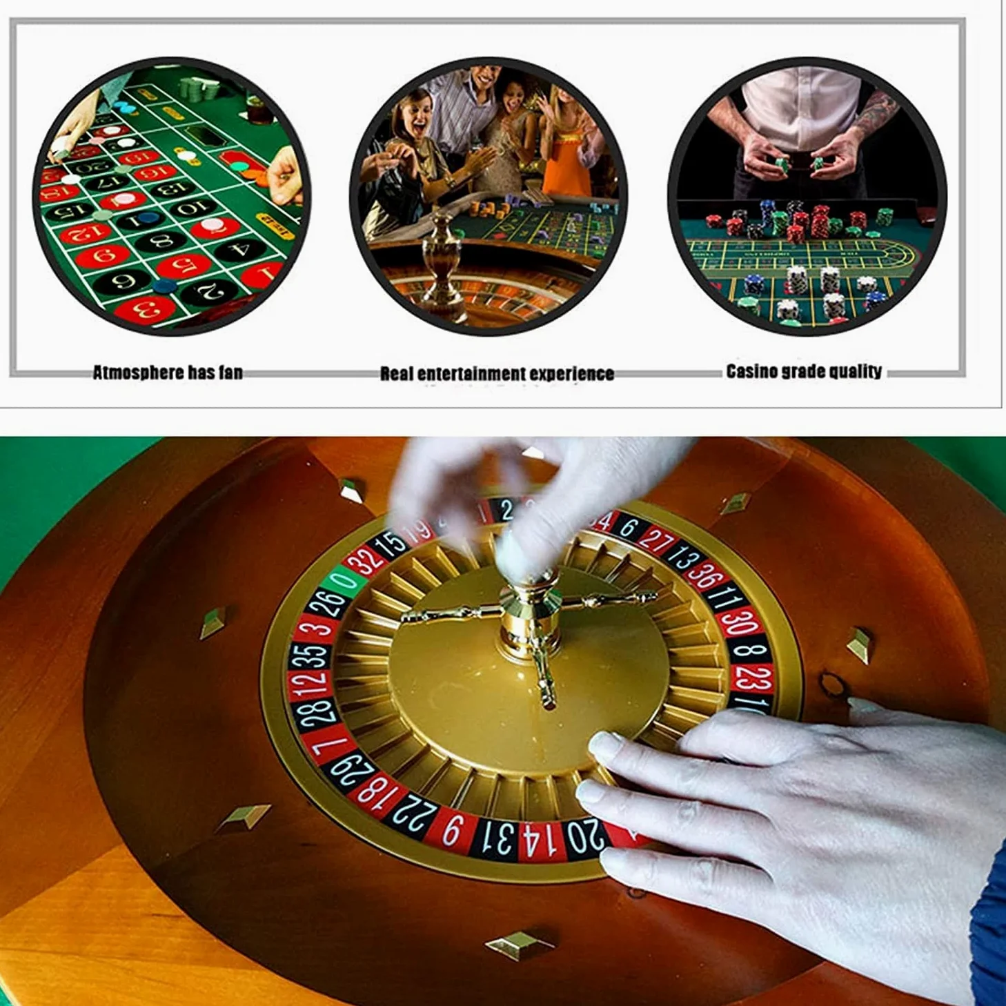 Roulette, Roulette de luxe en bois 18 pouces, massif avec double zéro
