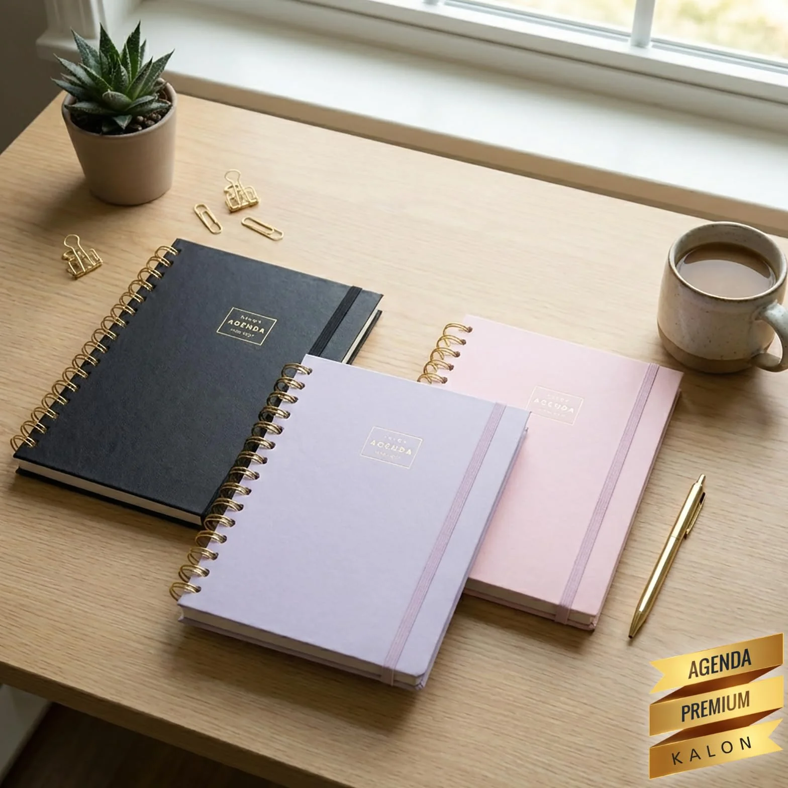 Agenda Scolaire 2026 2027 A5 17x21 cm Semaine Vue Couverture Simili Cuir Spirale Double Élastique Stickers Black Mousse