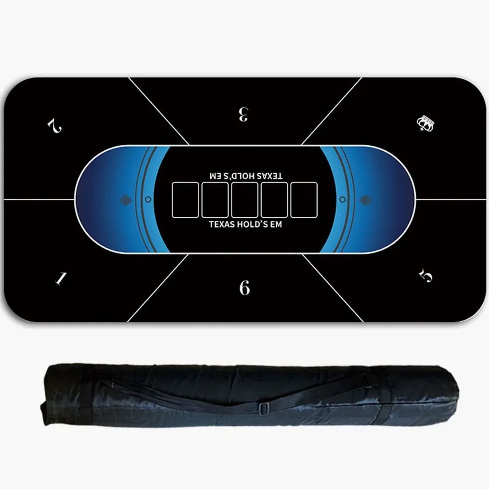 Tapis de Poker, Tapis de Poker Texas Hold'em jusqu'à 6 Joueurs, Disposition du Tapis de Table de Poker avec Sac de Rangement for Jeux de Poker(Black 6 Players,1.8 x 0.9 M)