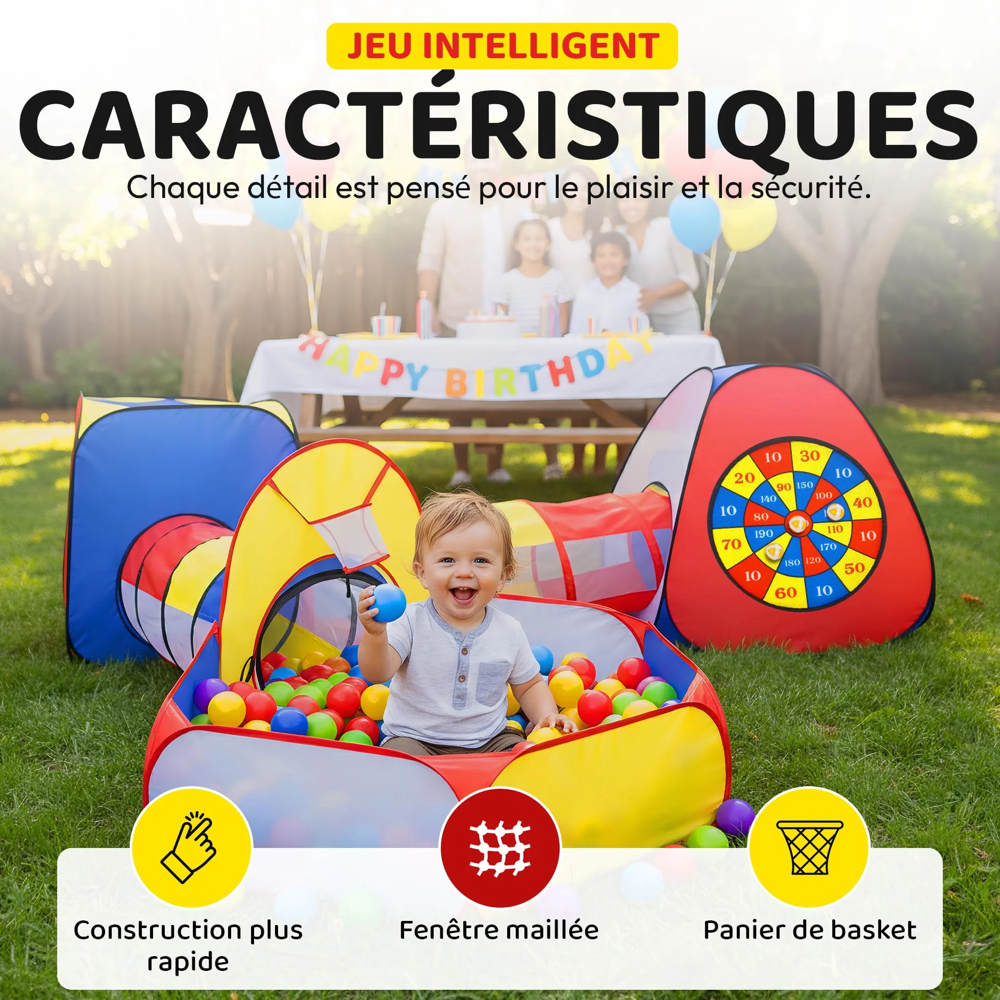 Tente de Jeu avec Tunnel Piscine à balles XXL Terrain de Jeu Pop-up 5 Parties