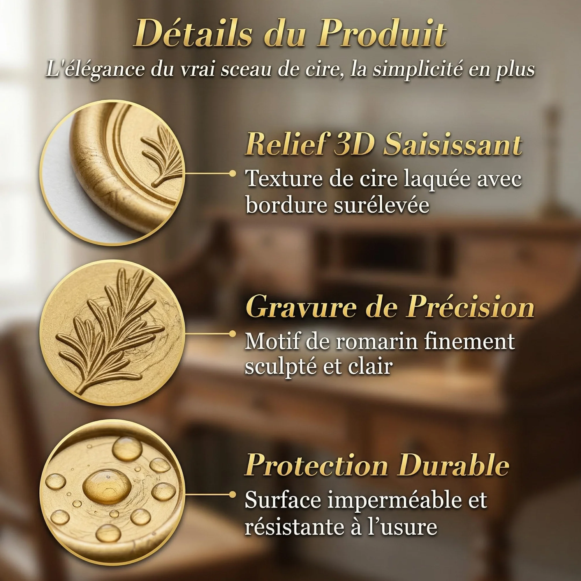 Sceau de Cire Doré Adhésif Fort, 50 Pièces Cachet de Cire Autocollant pour Enveloppe Invitation Mariage