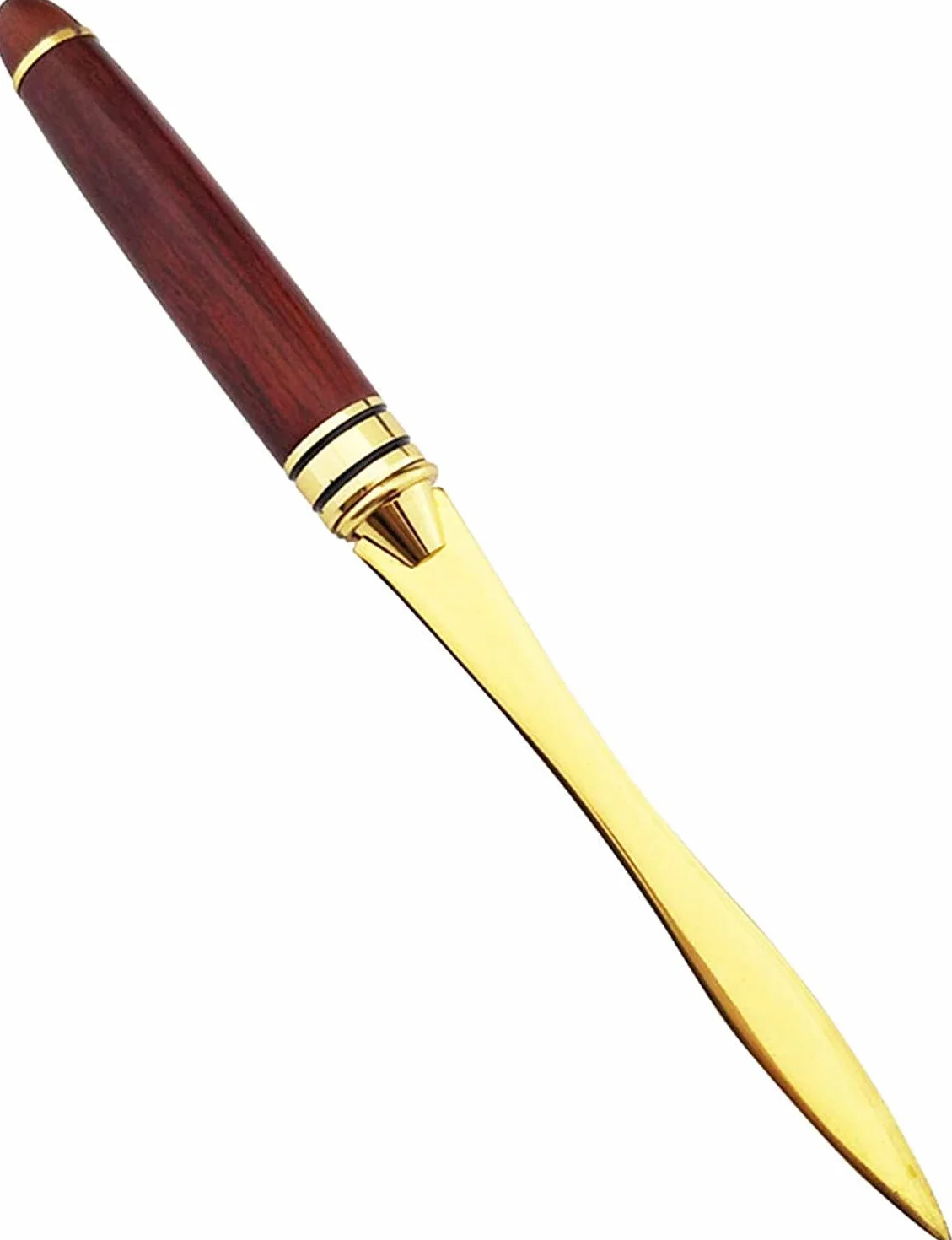 Ouvre-Lettre en Alliage d'Or avec Poignée en Bois Couteau en Acier Inoxydable Cadeau