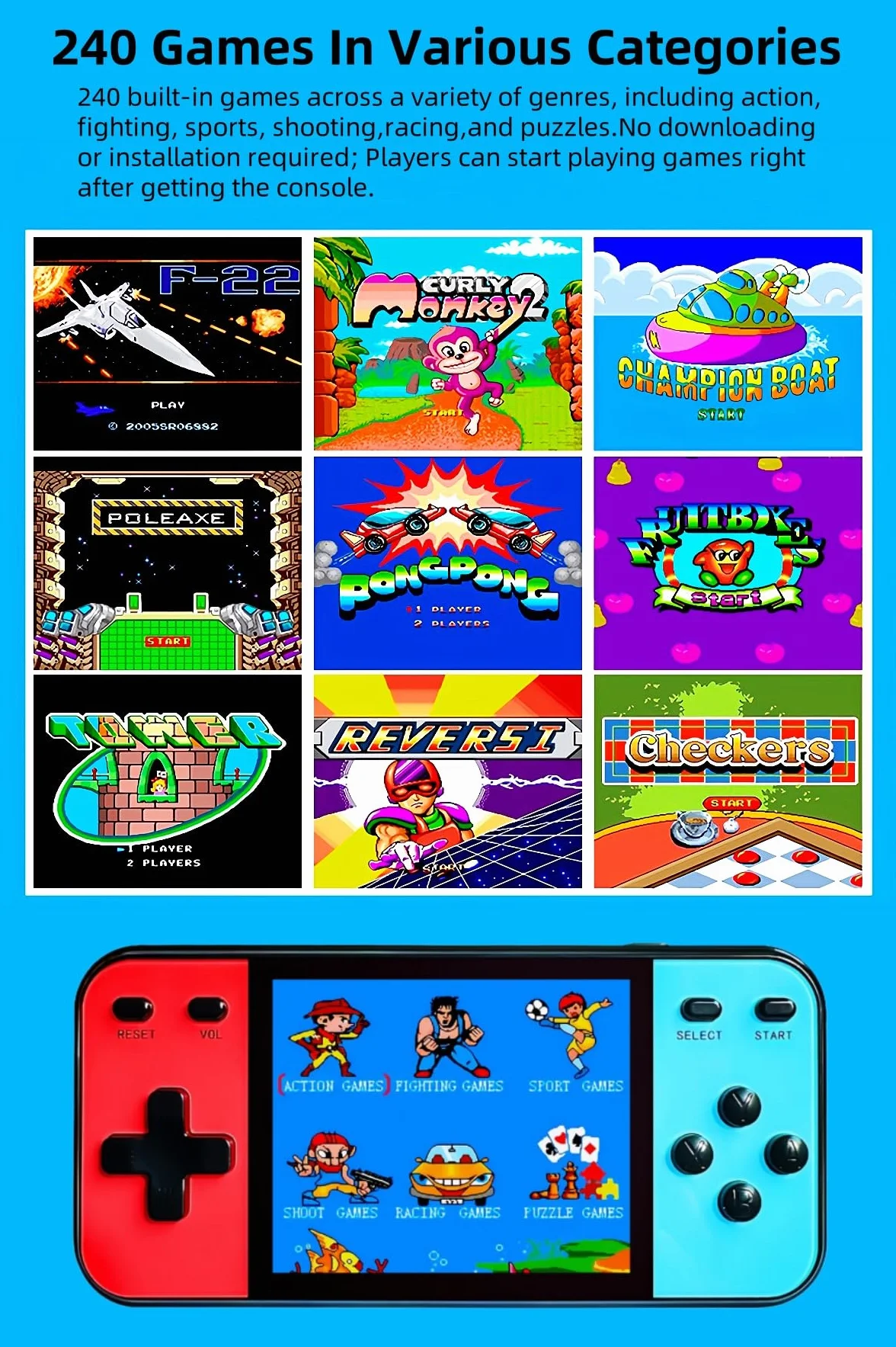 Console de Jeux Vidéo Portable 240 Jeux Connectable à la TV CZT 3.0