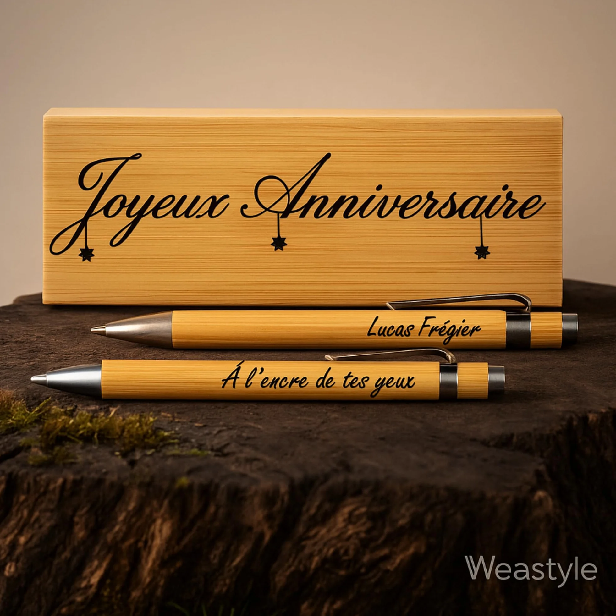 Stylos Personnalisés Bois Gravé avec Coffret Cadeau – Cadeau Couple Anniversaire Saint-Valentin