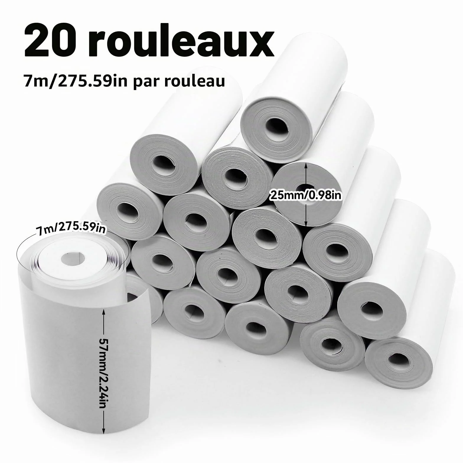 Papier Thermique Rouleau 5,7 cm pour Appareil Photo Enfant, Rouleaux Imprimante Thermique