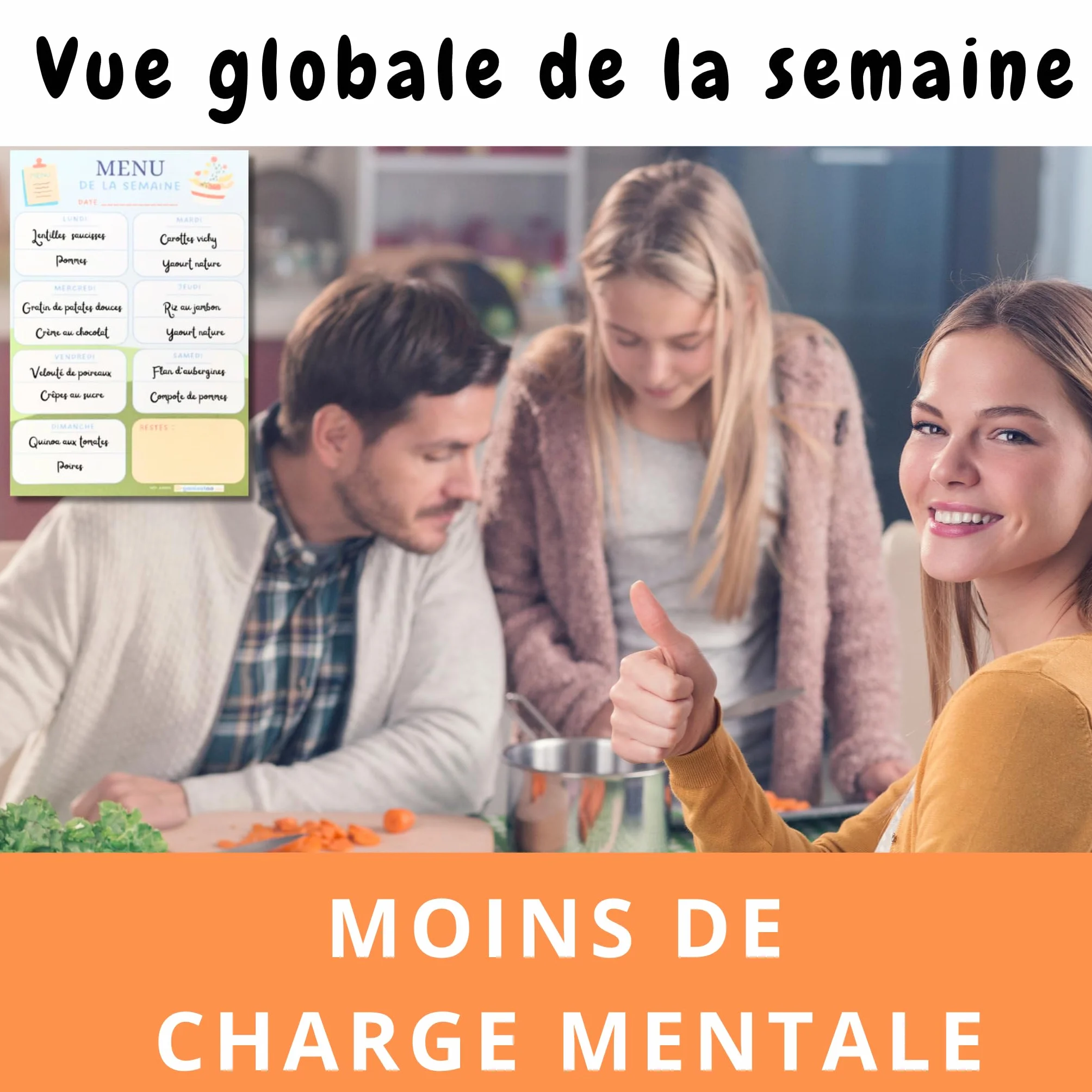 Bloc menu de la semaine - planificateur des repas hebdomadaire A5 - organisation quotidien 50 pages