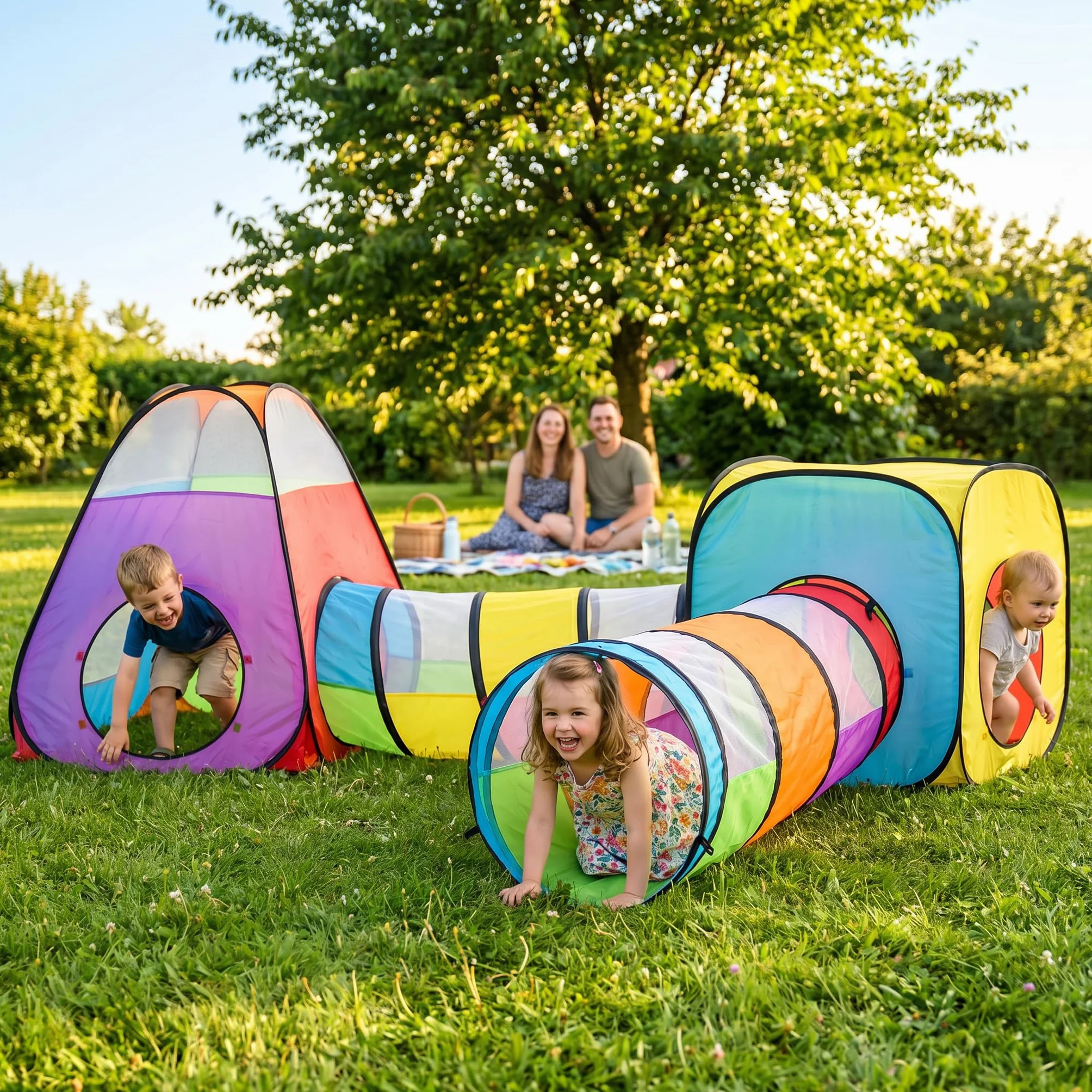Pop Up Jouer Tente avec Tunnel, Balle Pit pour Enfants, Garçons, Filles, Bébés - Playhouse Intérieur/Extérieur 4 en 1