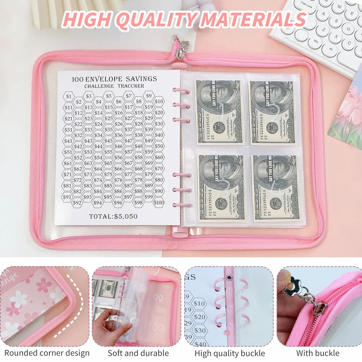 Enveloppes Budget, Planner Budget Cahier Finances Personnelles, Portefeuille Budgétaire, Classeur Budget Fermeture éclair, Rose Cerise