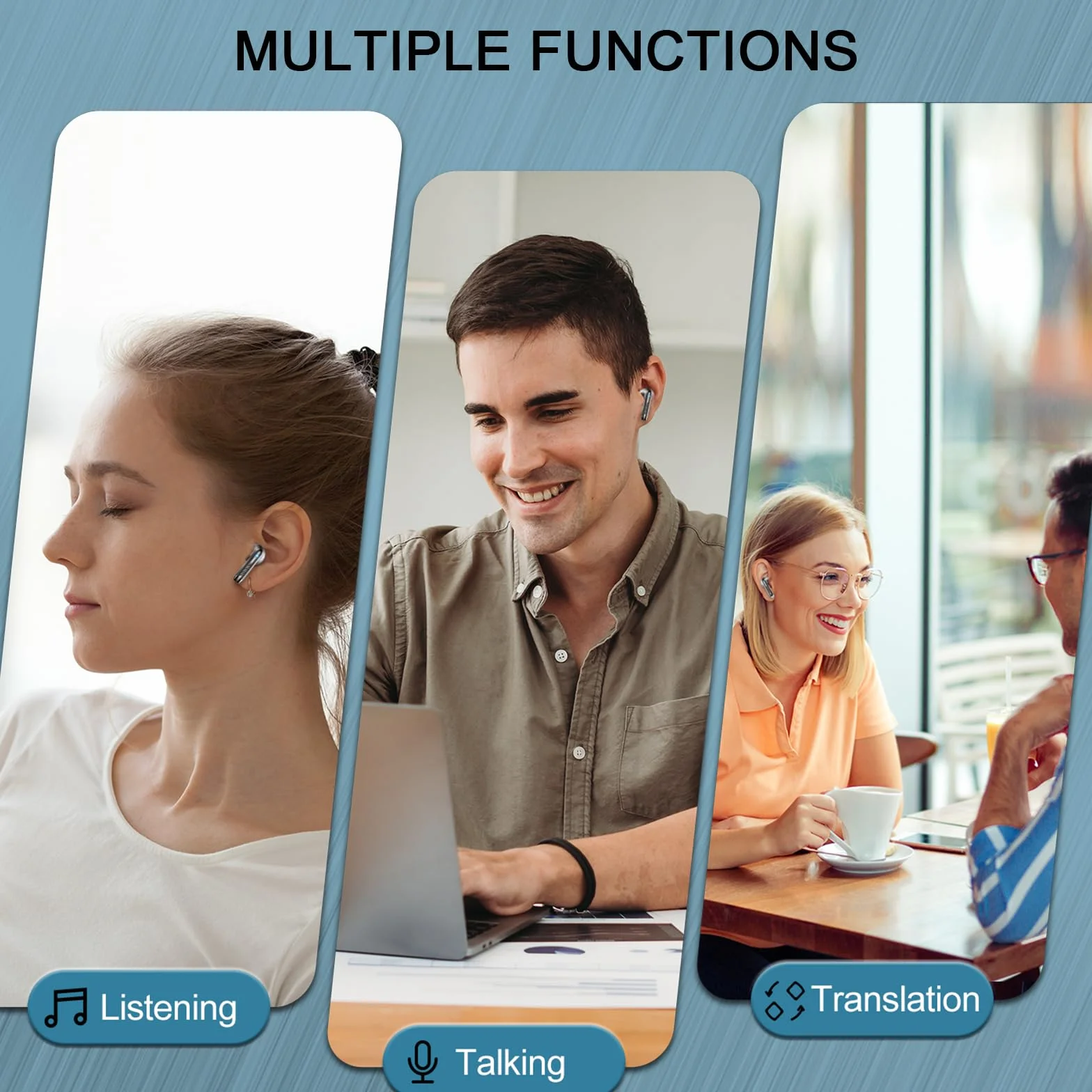 Ecouteur Traducteur Instantané Sans Fil Bluetooth 5.4 49H 164 Langues 3 en 1 Noir
