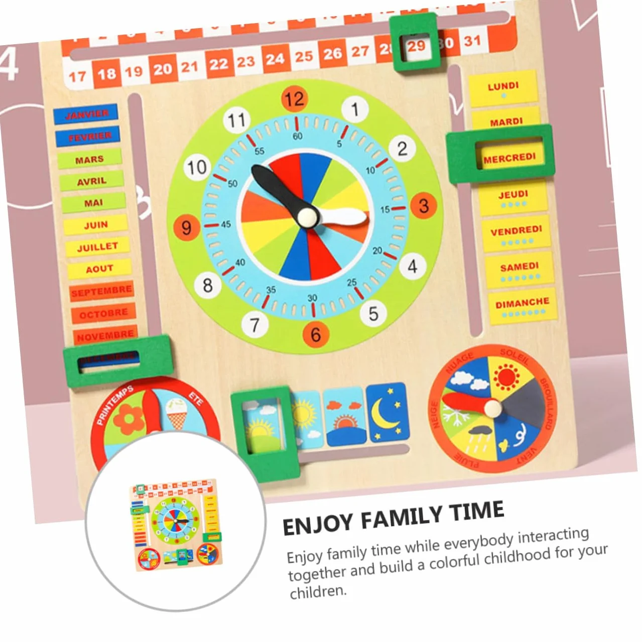 Horloge en Bois Jouet d'Apprentissage pour Enfants Surface Lisse Éveil Éducation Précoce