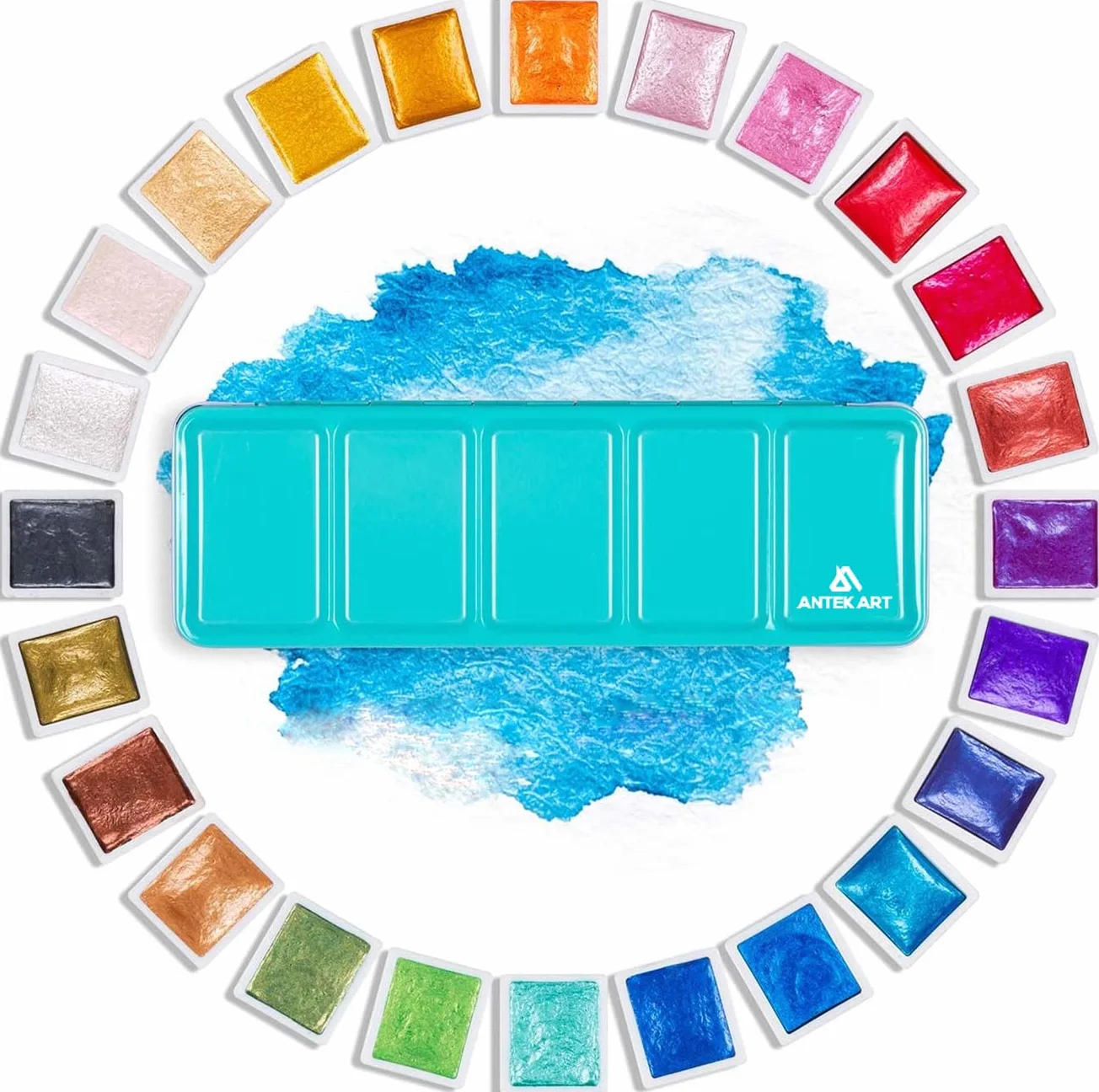 Set de Peinture Aquarelle Métallique, 24 Couleurs dans Mallette Portable avec Palette