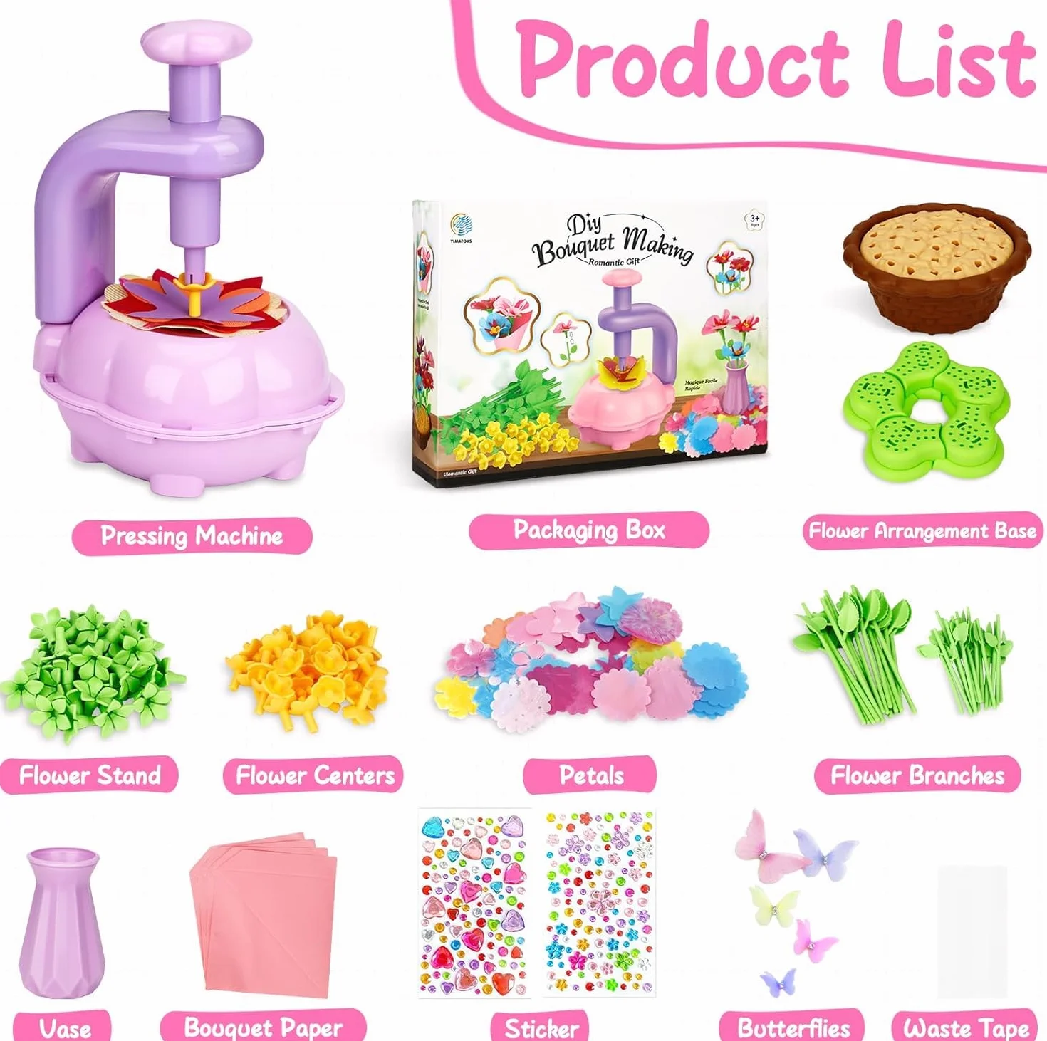 Kit Fabrication de Fleurs Tissu Bricolage Créatif pour Filles 3+ Ans Violet