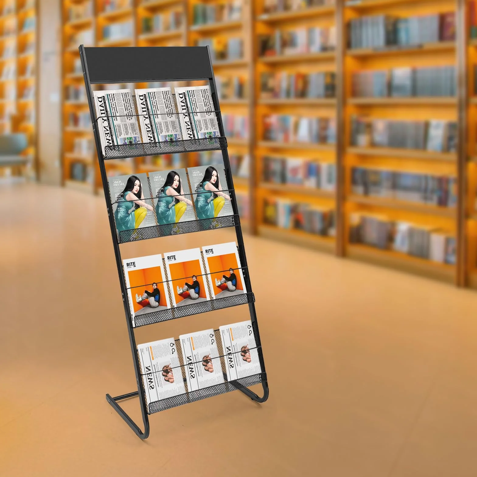 Présentoir à Brochures 4 Niveaux Portable Support de Magazine sur Pied