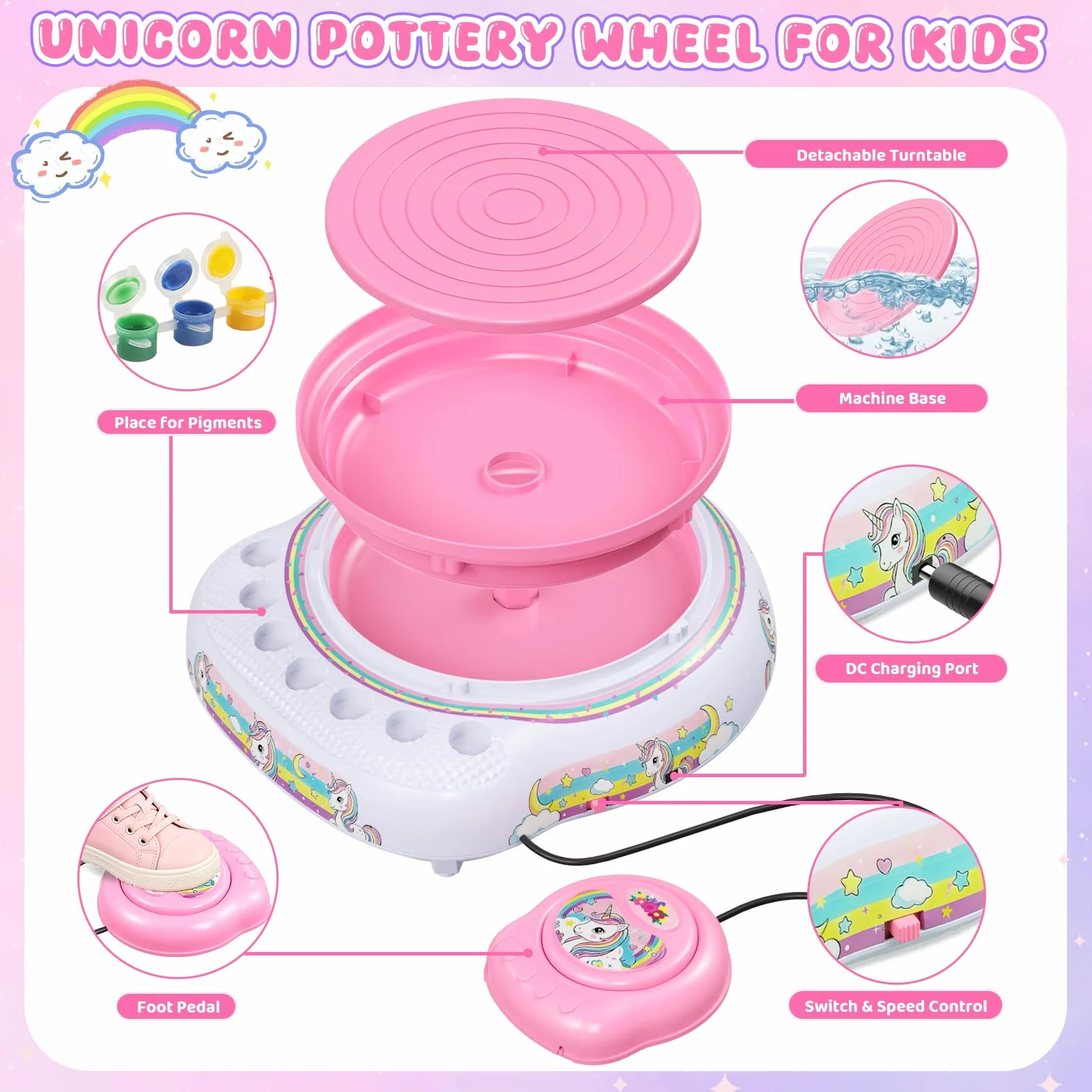 Tour de Potier Enfants 6-12 Ans Kit Complet DIY Débutants avec 3 Pâtes Auto-Durcissantes, Outils, Cadeau Anniversaire Garçons Filles Blanc