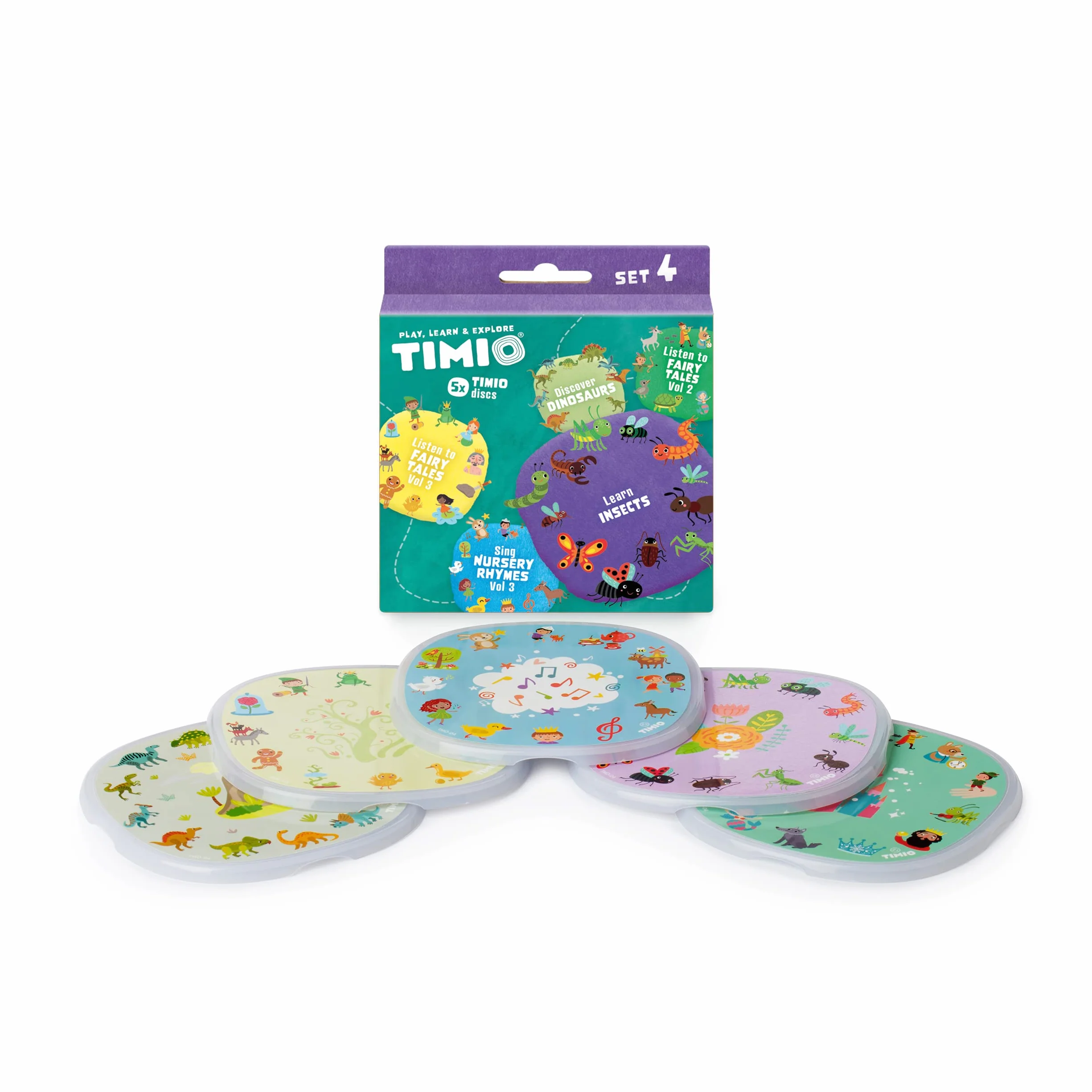 TIMIO Disques Audio Set #4 96 Comptines Vol.3 12 Contes Vol.2 Vol.3 Dinosaures Insectes 8 Langues 2-6 Ans