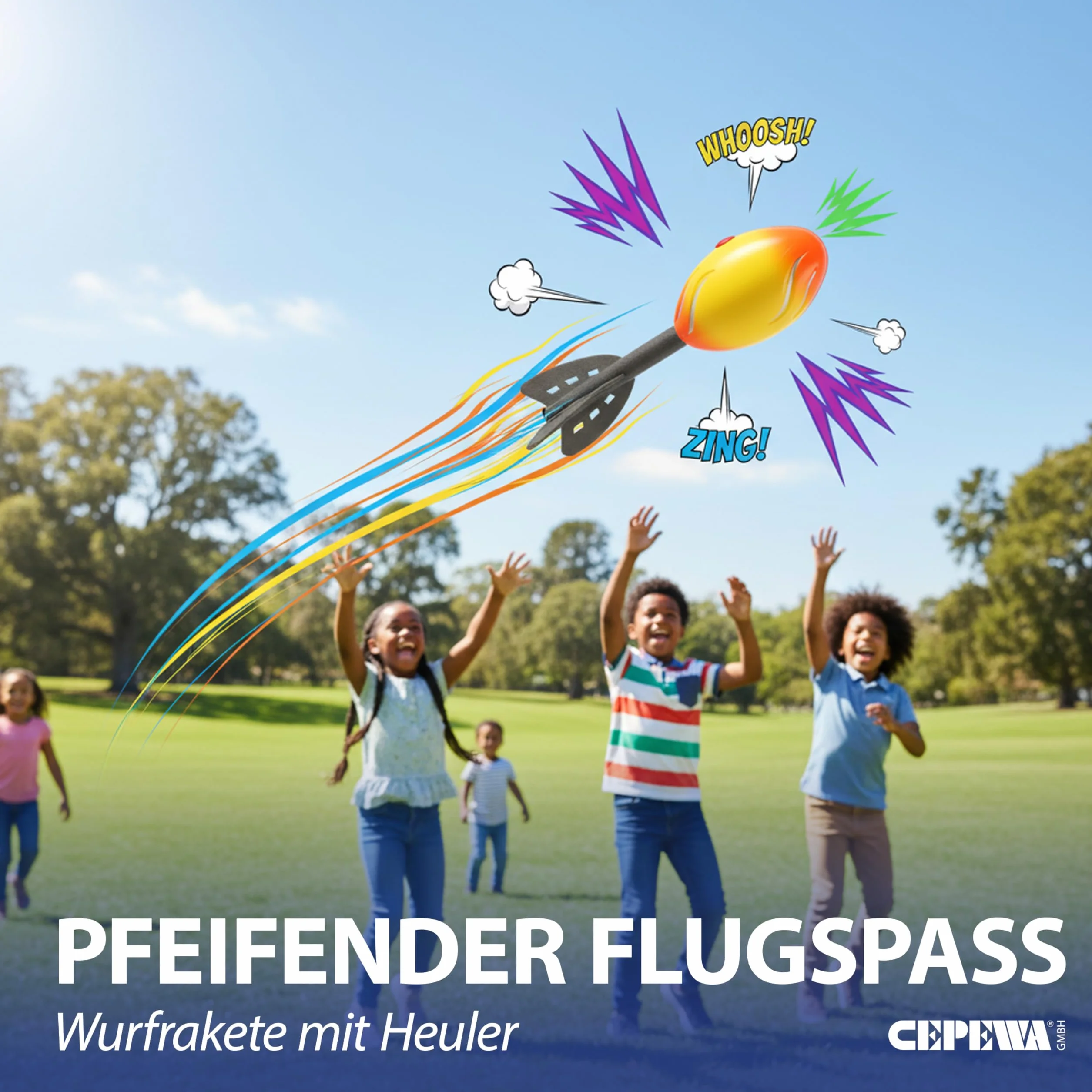 Heuler Lot de 2 fusées de lancer en plastique rouge et jaune 28 cm jouet d'extérieur avec sifflet