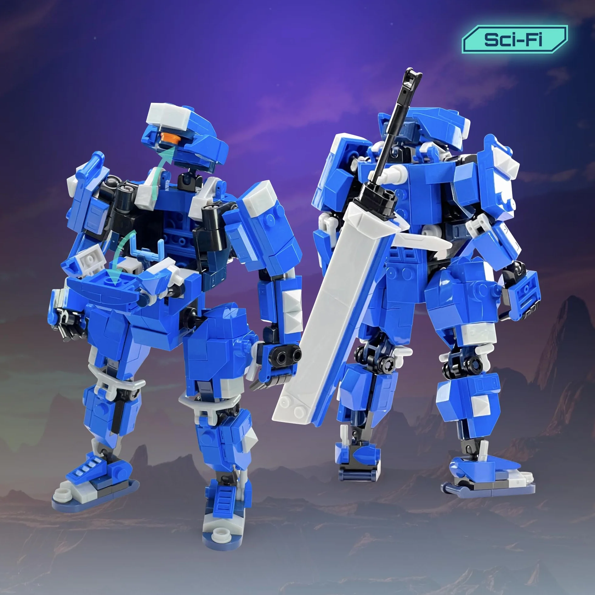 MyBuild Keiji 5027 Unité Mecha à Armure Bleue avec Épée Longue Robot Articulé Jouet Construction 14+