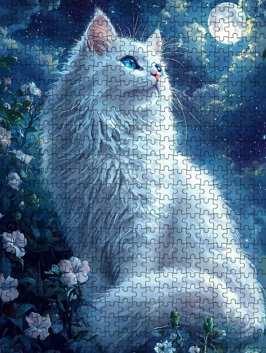 Puzzle 2000 Pièces, Chat Blanc Adultes Puzzle 2000, Classique Jigsaw Puzzles, Jeu Éducatif Puzzles, Défi Impossible, Jeu D'adresse pour Toute la Famille, Décoration de la Les Murs BXHZW4-50