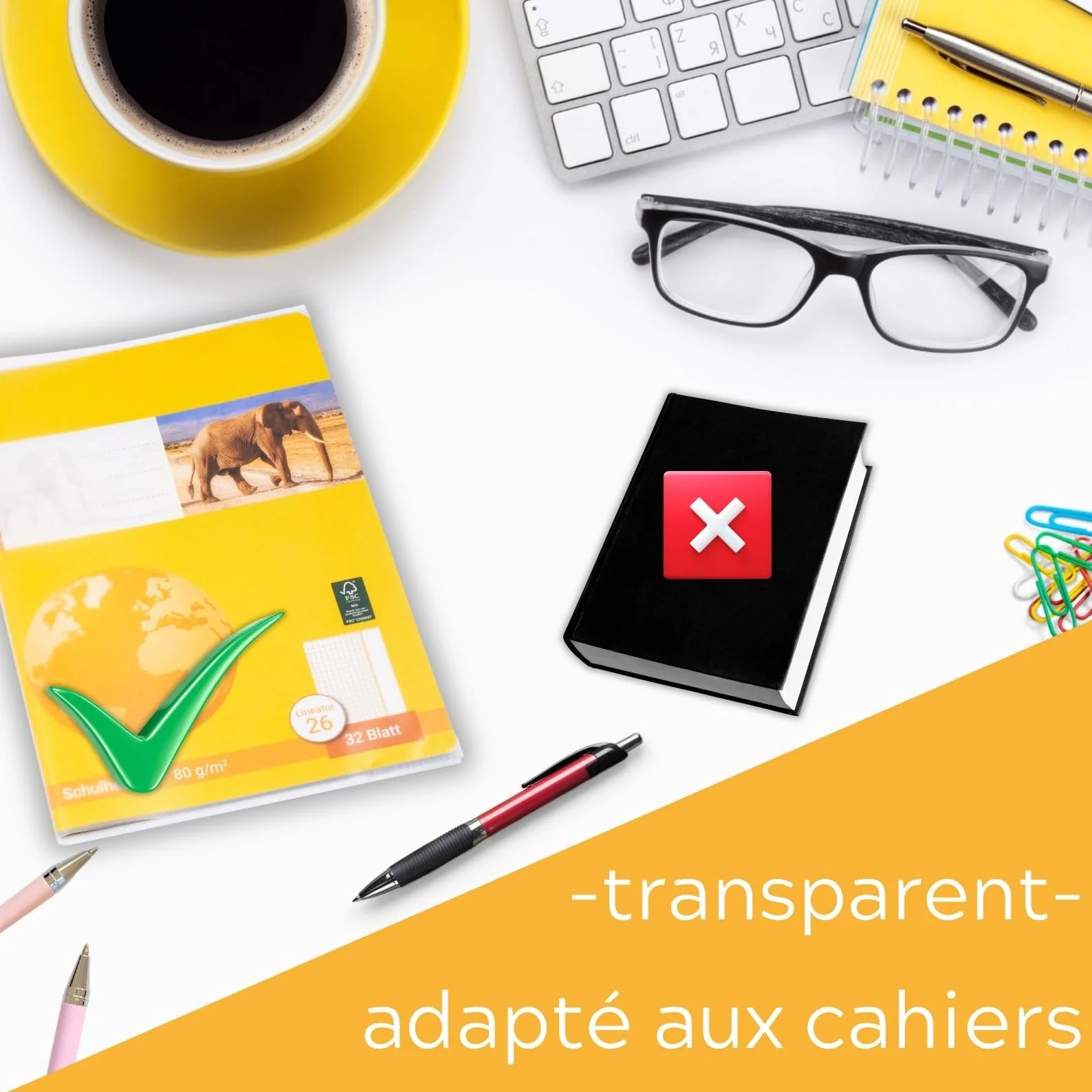 Lot de 15 protège-cahiers en verre transparent extra résistant 15,1 x 21 cm polypropylène recyclable indélébiles