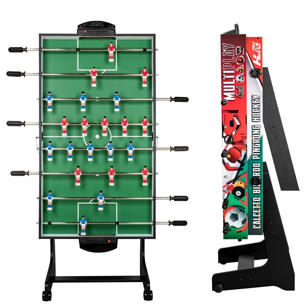 HLC Table Multijeux 4 en 1, Barre Rétractable Baby Foot Pliable, Multifonction Sport Babyfoot/Billard/Tennis de Table/Hockey, Convient Aux Adultes Et Aux Enfants Plaisir Familial.