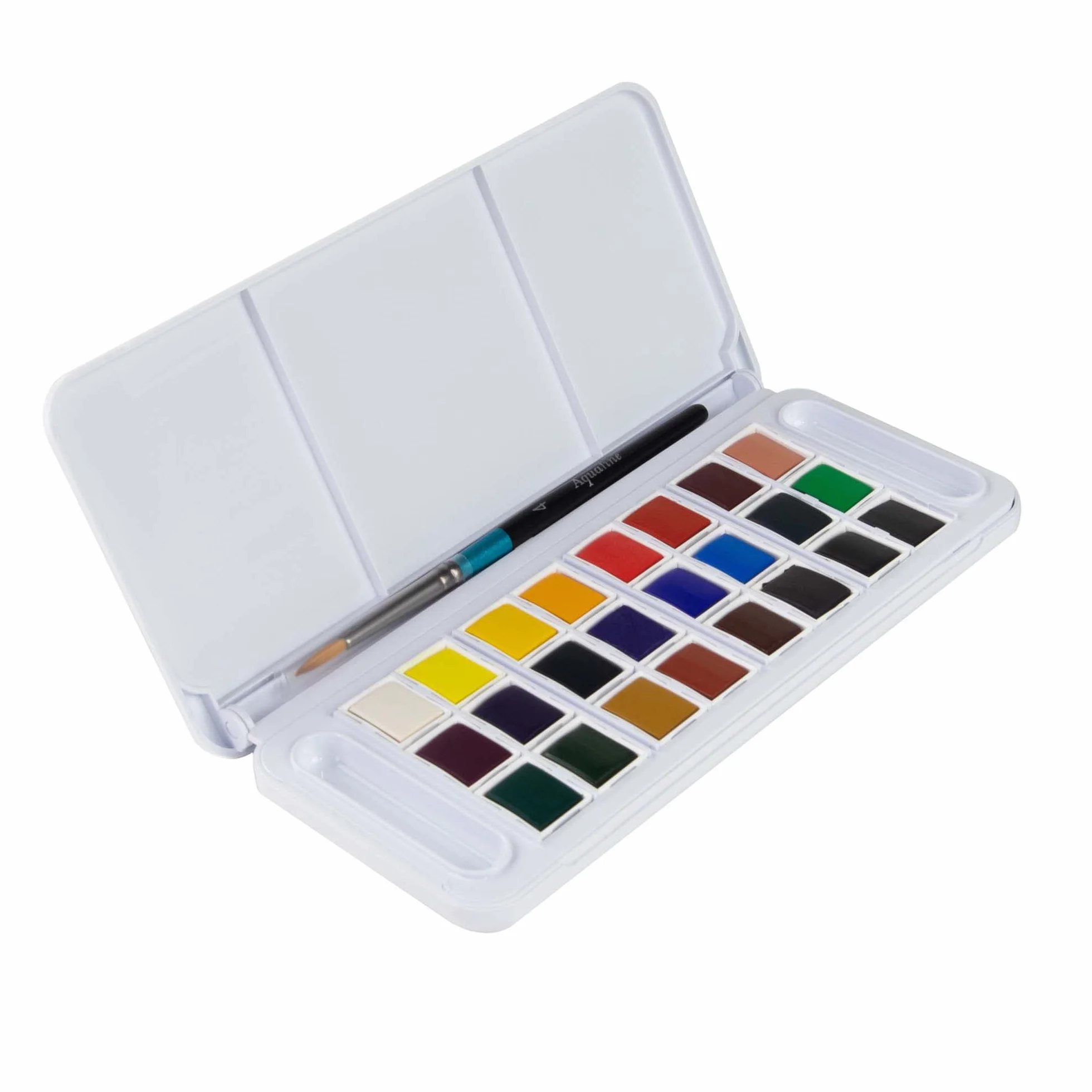 Daler Rowney Aquafine Set de Voyage Peinture Aquarelle 24 Demi-Godets 1 Pinceau