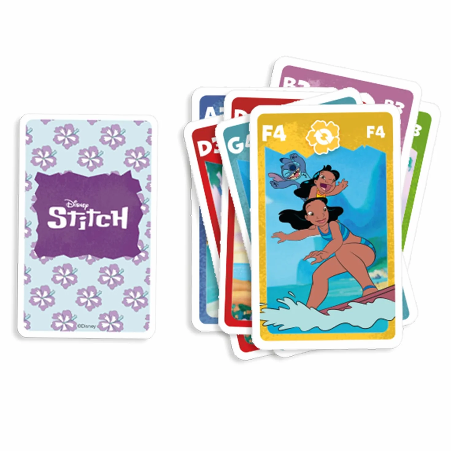 Shuffle Jeu de Cartes 4 en 1 Stitch - 7 Familles, Bataille, Mémo et Action - Disney Lilo & Stitch pour Enfants dès 4 Ans