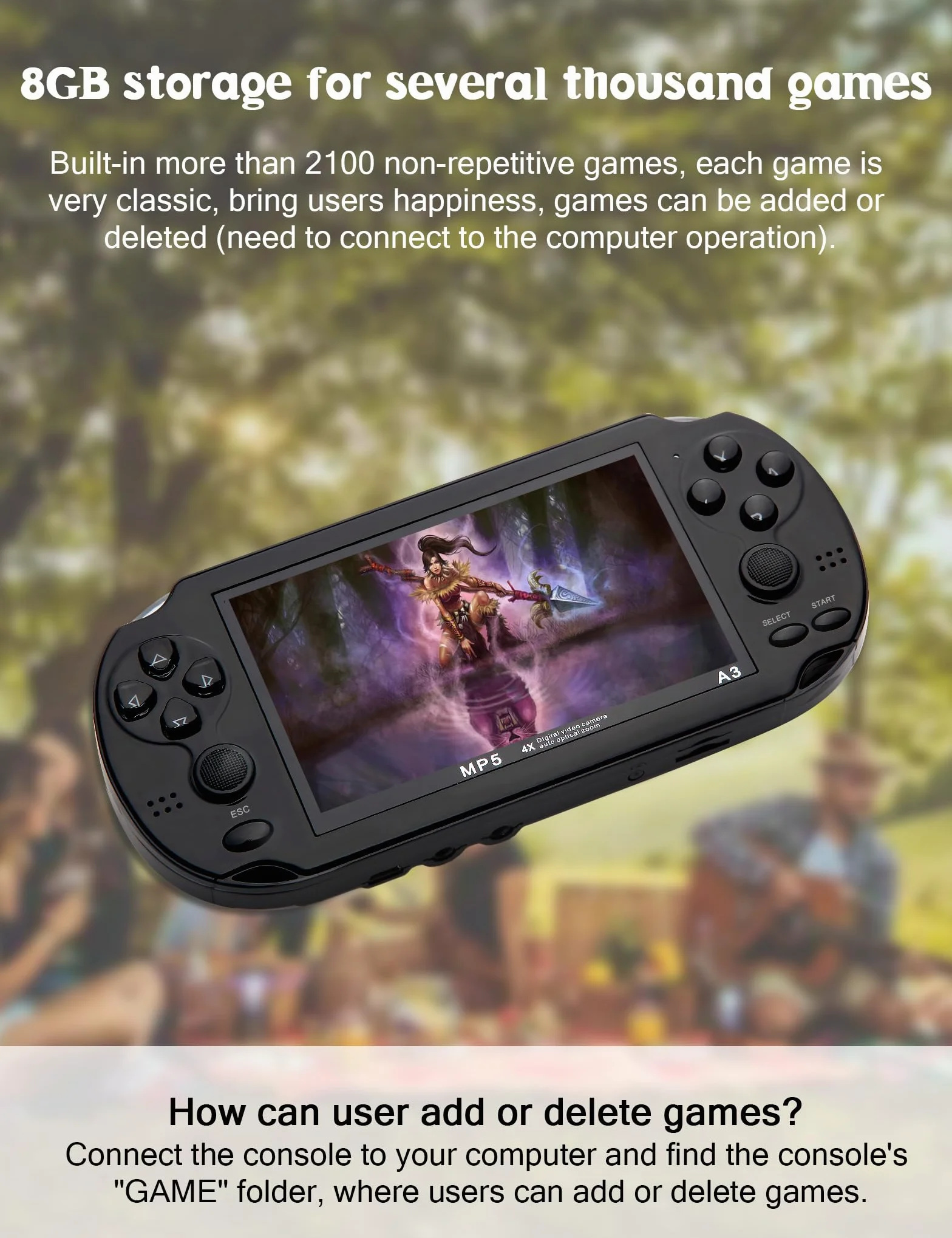 CZT Console de Jeux vidéo 4,3 Po 8 Go intégrée à 2300 Jeux gratuits pour Plusieurs simulateurs Console de Jeu Portable Vidéo/Musique Ebook Sortie TV Le Jeu Peut être archivé Cadeaux de Noël(Noir)