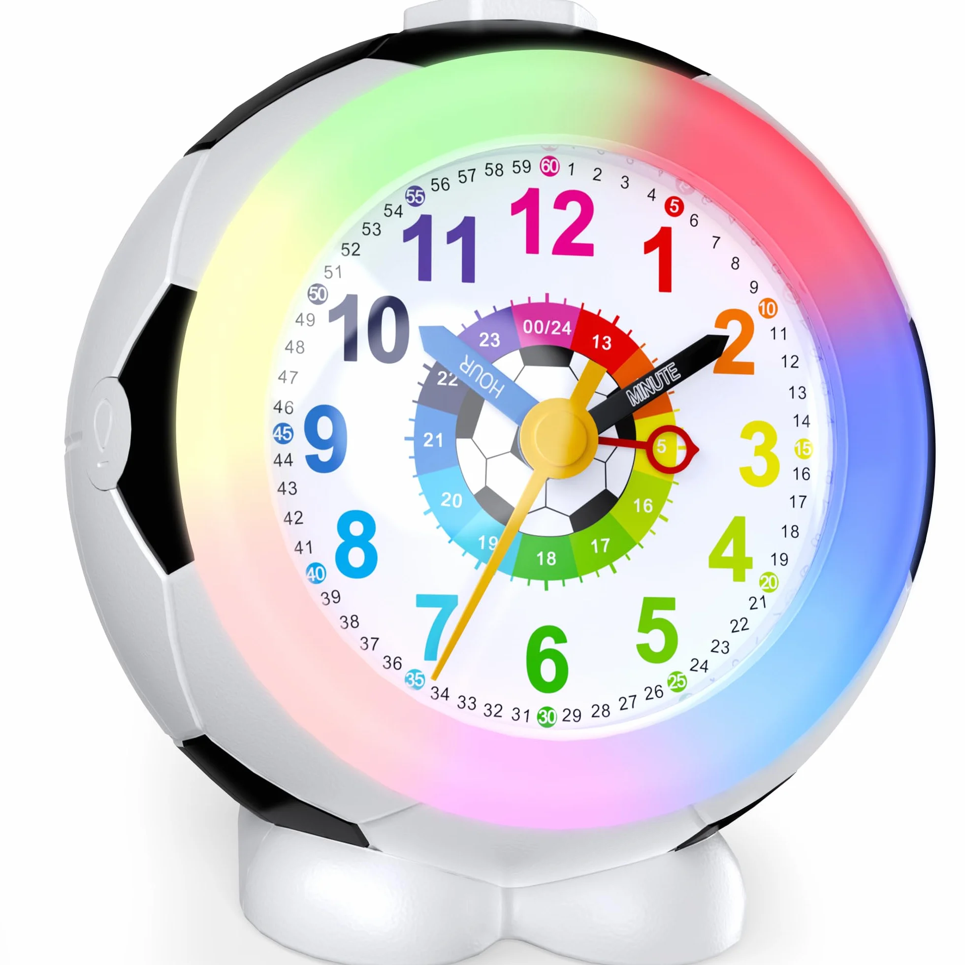 Réveil Enfant Football Garçon Fille Horloge Pédagogique Analogique Silencieux sans Tic-Tac avec Veilleuse Snooze Antidérapant Idée Cadeau Éducatif 5-12 Ans