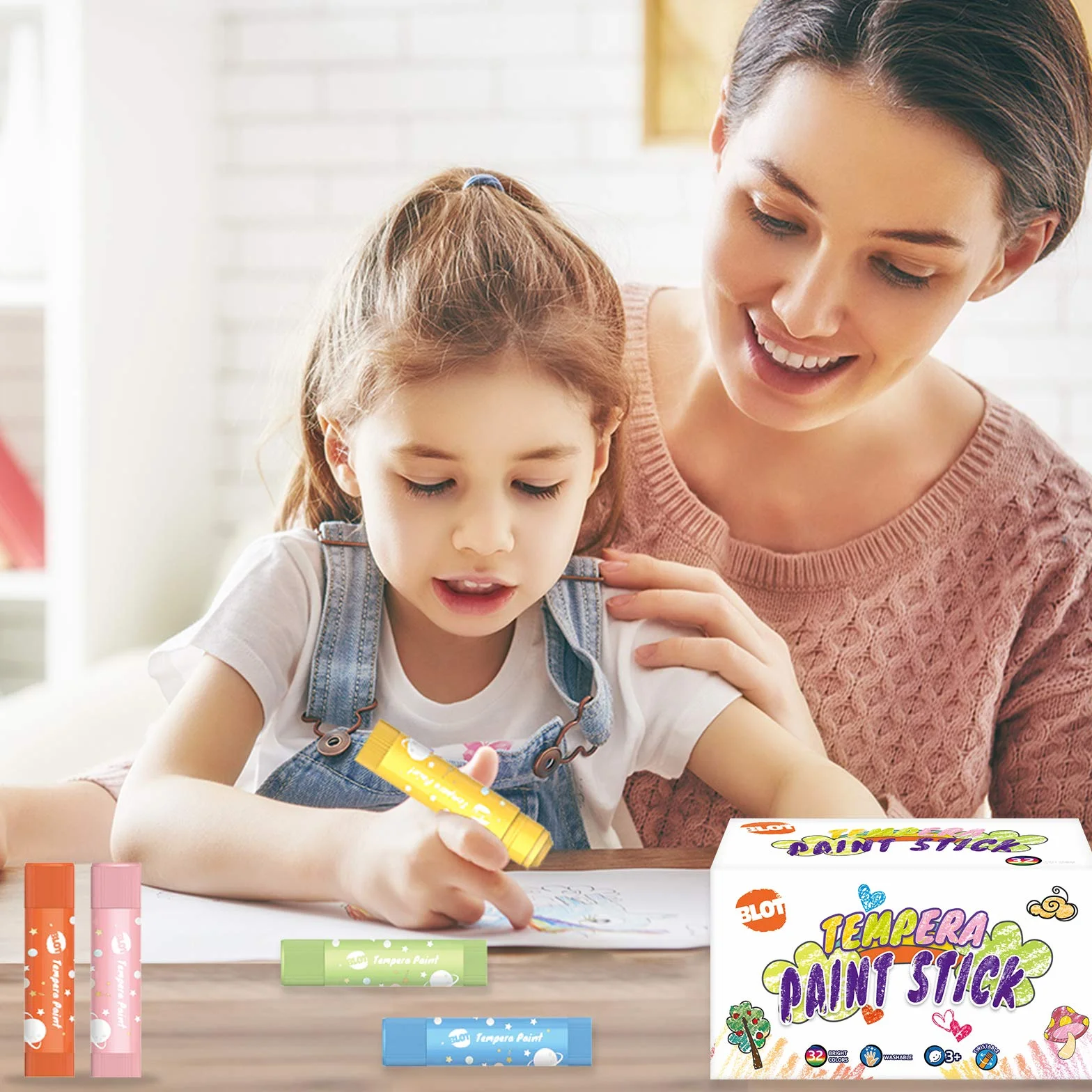 BLOT Gouache Solide en Stick 24 Couleurs Kids Art Kit Peinture Papier Verre Carton