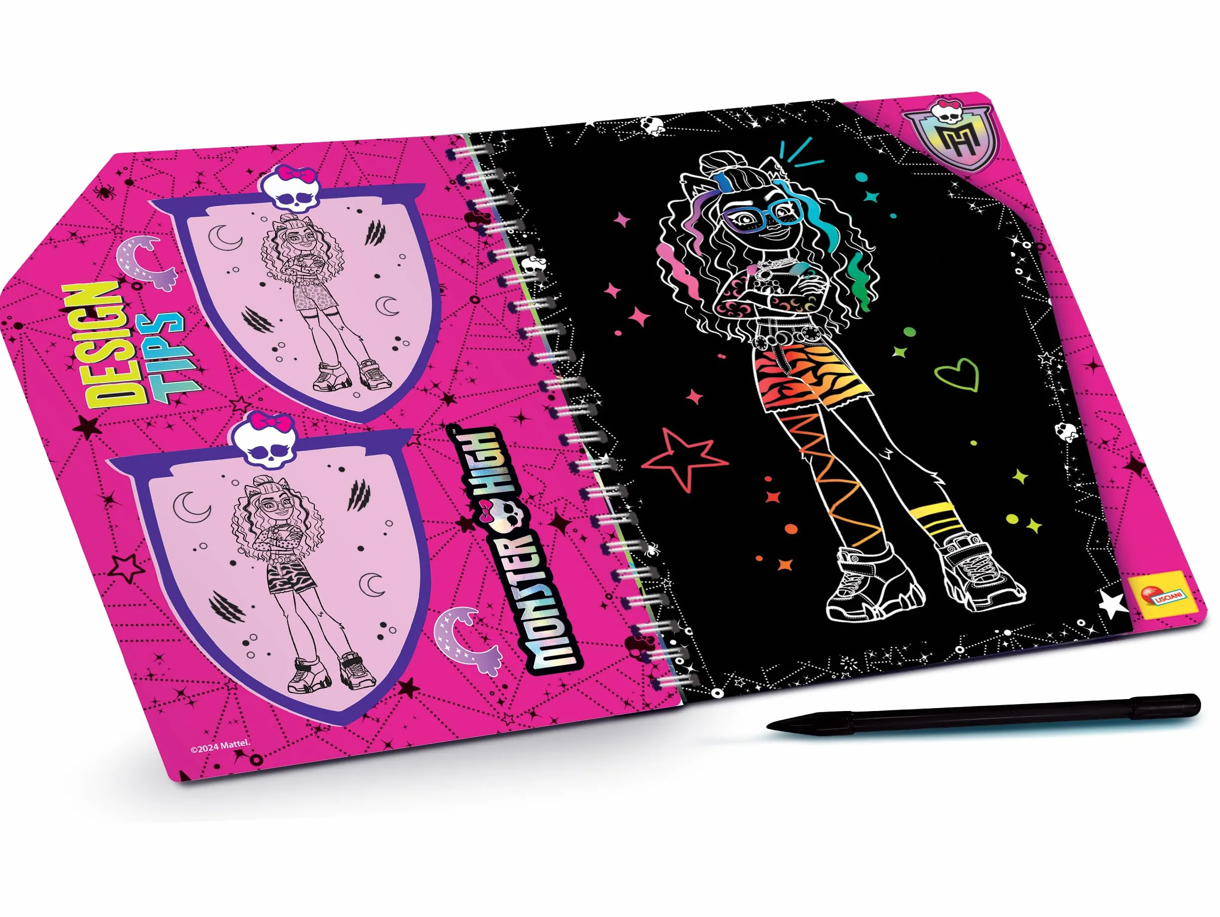LISCIANI Monster High Carnet de Dessins à Gratter 44 Pages Stylo à Gratter Inclus Multicolore Or & Paillettes