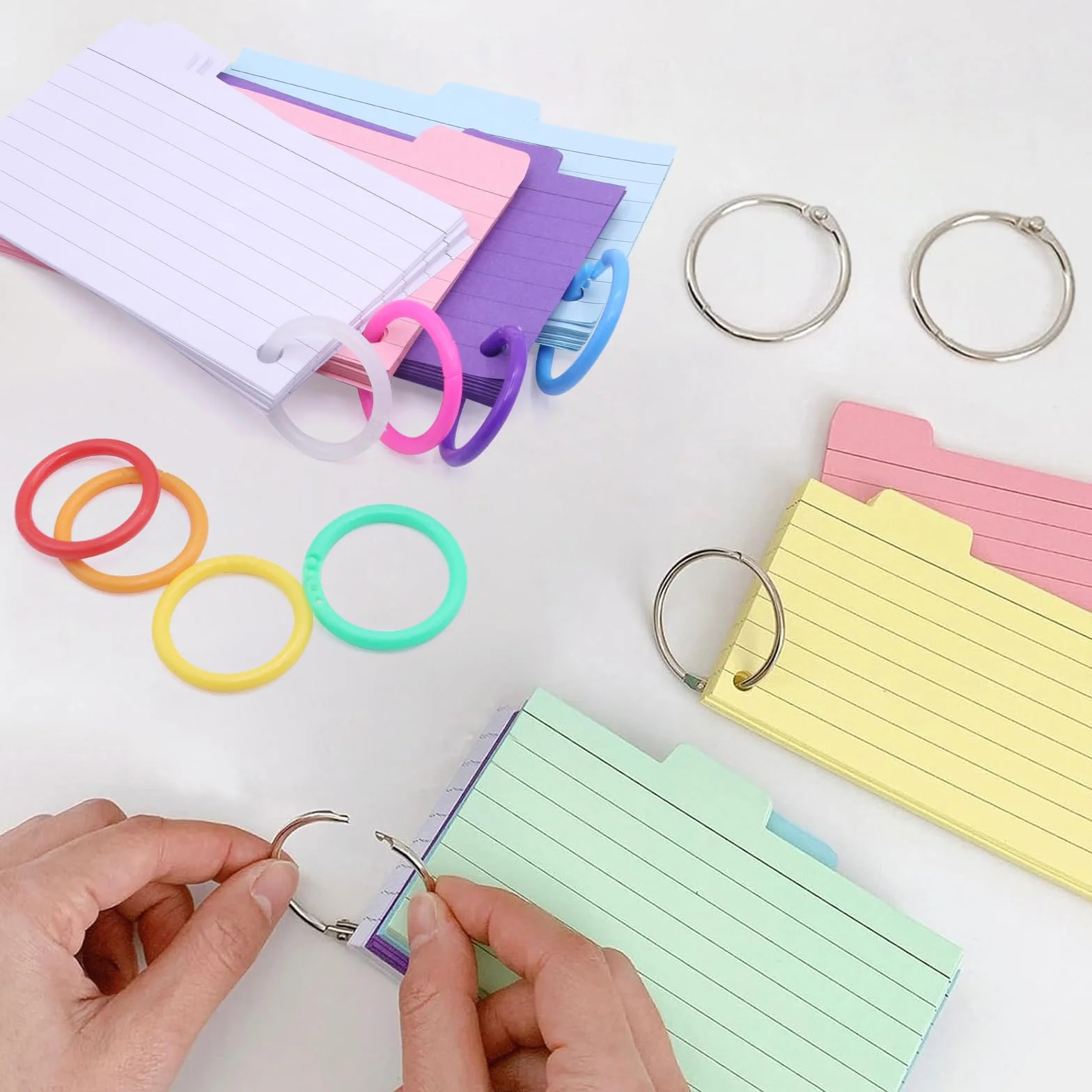 Kit de Boîtes à Fiches avec Étui Noir pour Cartes de Révision, 230 Fiches Adhésives, 15 Fiches Bristol, 15 Anneaux de Classeur
