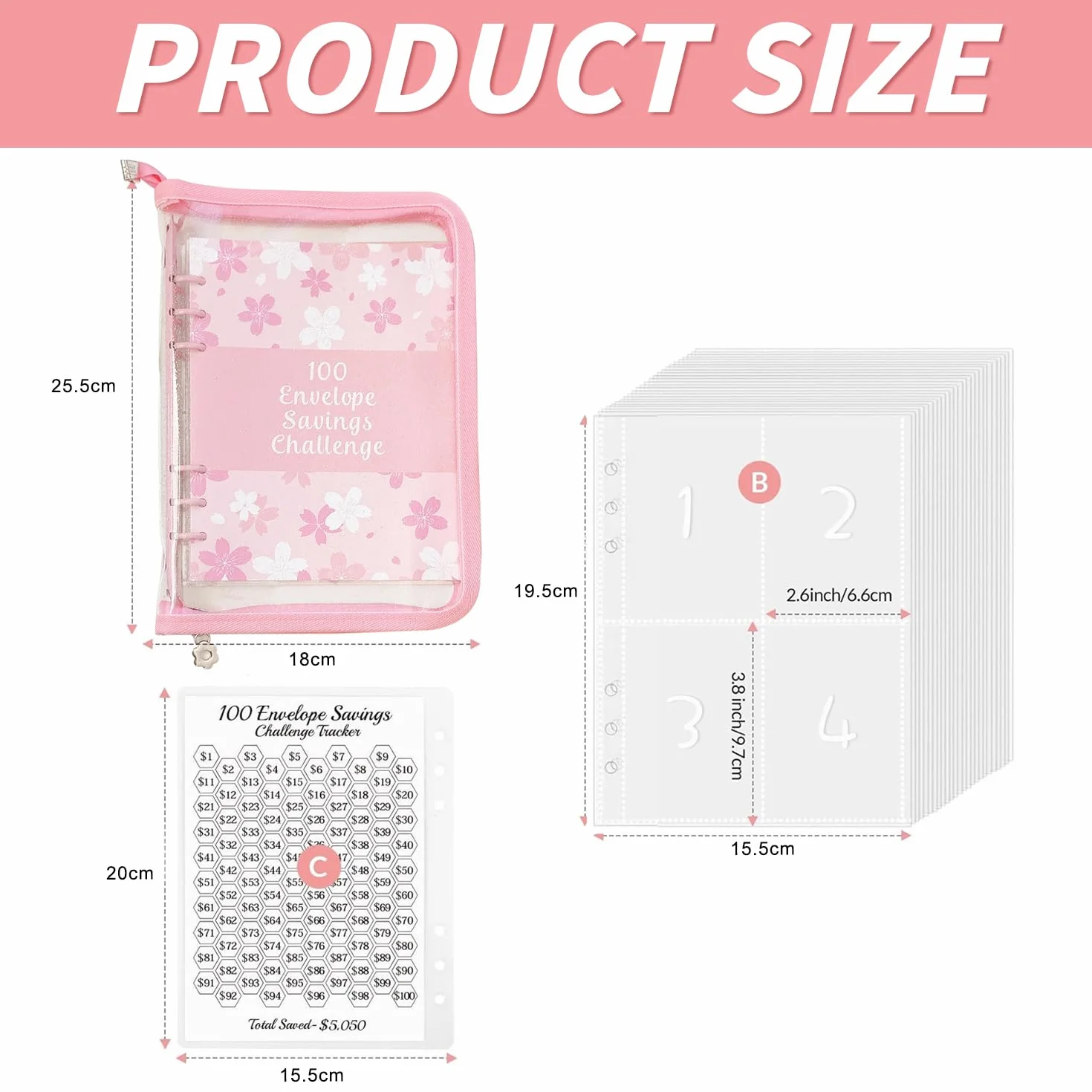 Enveloppes Budget, Planner Budget Cahier Finances Personnelles, Portefeuille Budgétaire, Classeur Budget Fermeture éclair, Rose Cerise