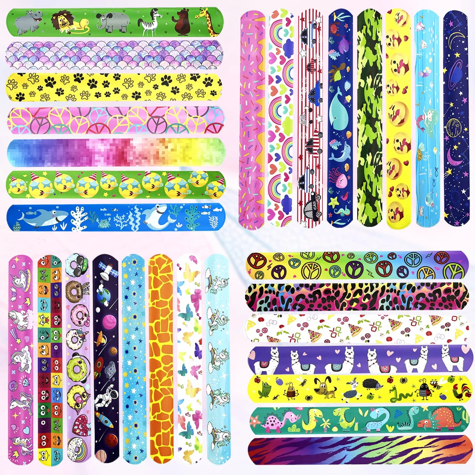 Slap Bracelet 24/30/50 pcs Animaux Dinosaures Licorne Sirène Enfants Filles Garçons