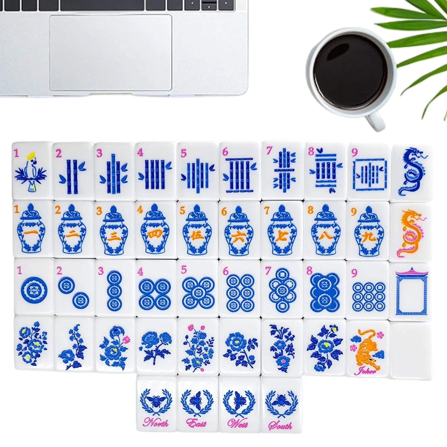 Coffret de tuiles de Mahjong De Société Américain en Acrylique 160 | Set de tuiles de Mahjong Idéal pour voyages, maison, piscine, adultes, fêtes, débutants et joueurs expérimentés