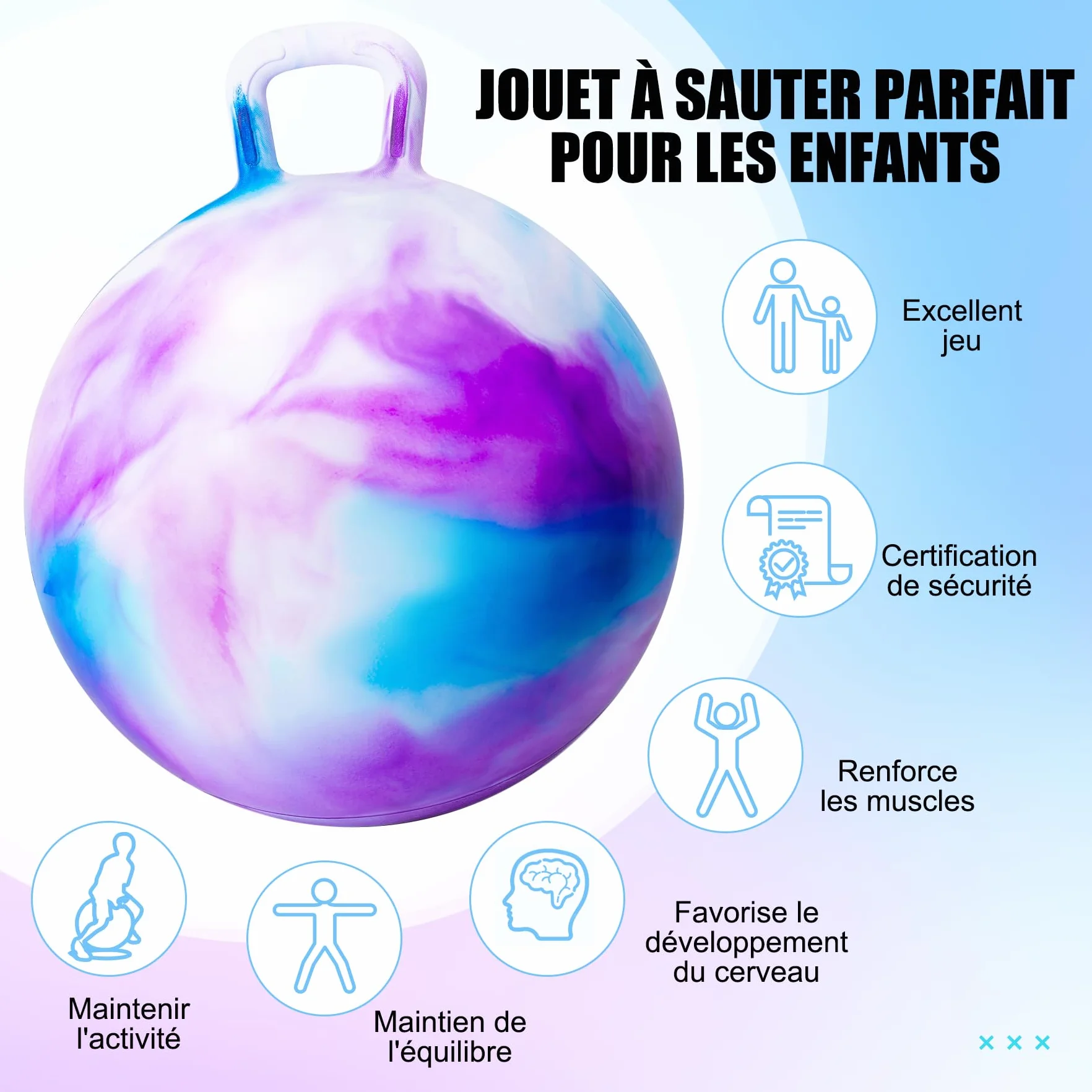 U&C Planet Ballon Sauteur Gonflable 45 cm pour Enfants 100 KG Jouet 3-6 Ans