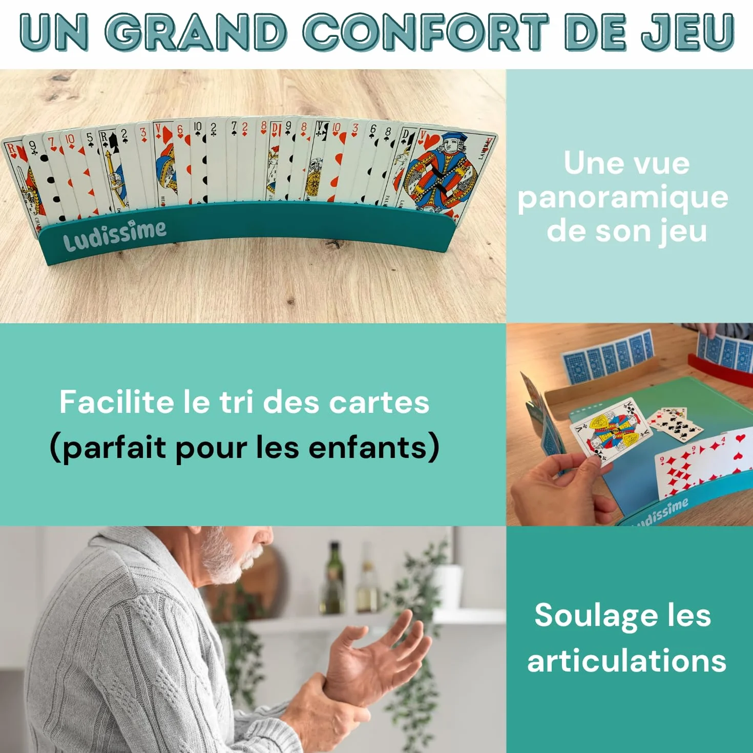 Porte cartes à jouer en bois 34 cm Lot de 4 - Accessoire belote tarot mains libres