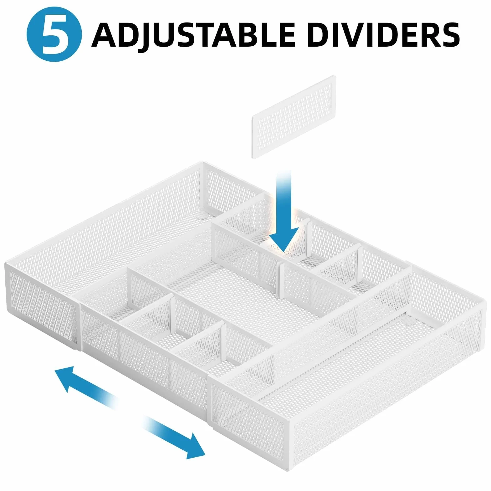 Marbrasse Organisateur Tiroir 10 Compartiments Réglables Rangement Maille Blanc