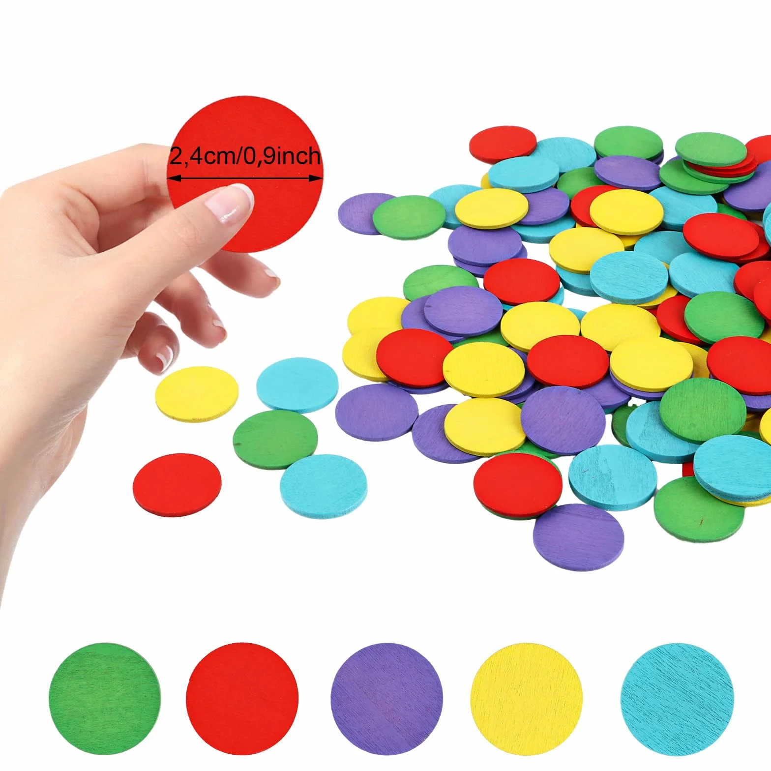 Lot de 300 Jetons de Jeu en Bois de 6 Couleurs Ø 2,5 cm - Puce de Poker - Matériel de Manipulation Mathématique