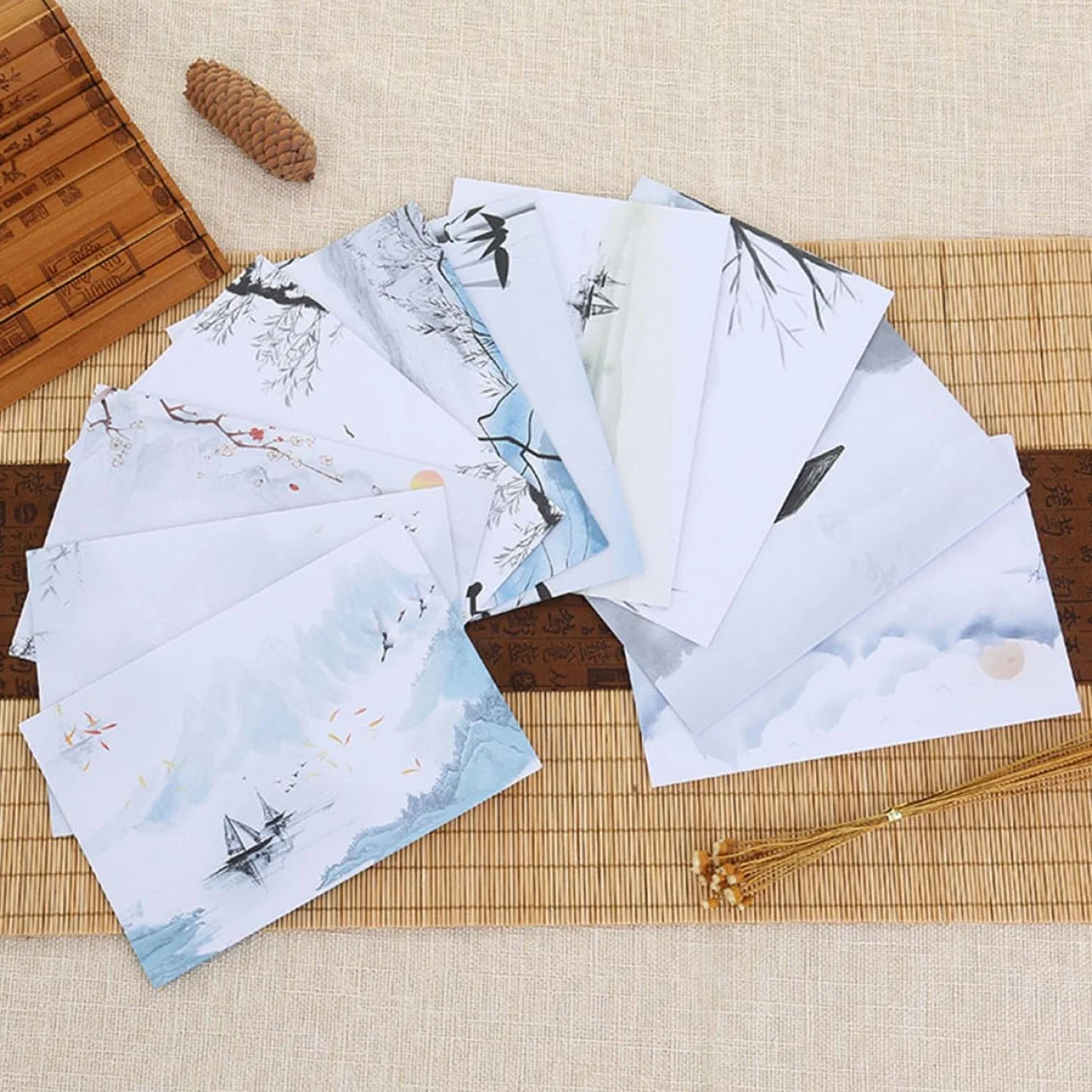 OSALADI Ensemble de Papeterie 10 Sets Papiers à Lettres et Enveloppes, Style Peinture à L'encre Chinoise