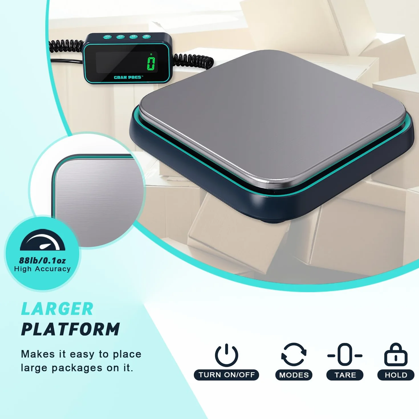 GRAM PRES Balance d'expédition numérique 86 lbs/0,1 oz - Balance postale de haute précision avec hold/tara/affichage LCD séparé, acier inoxydable