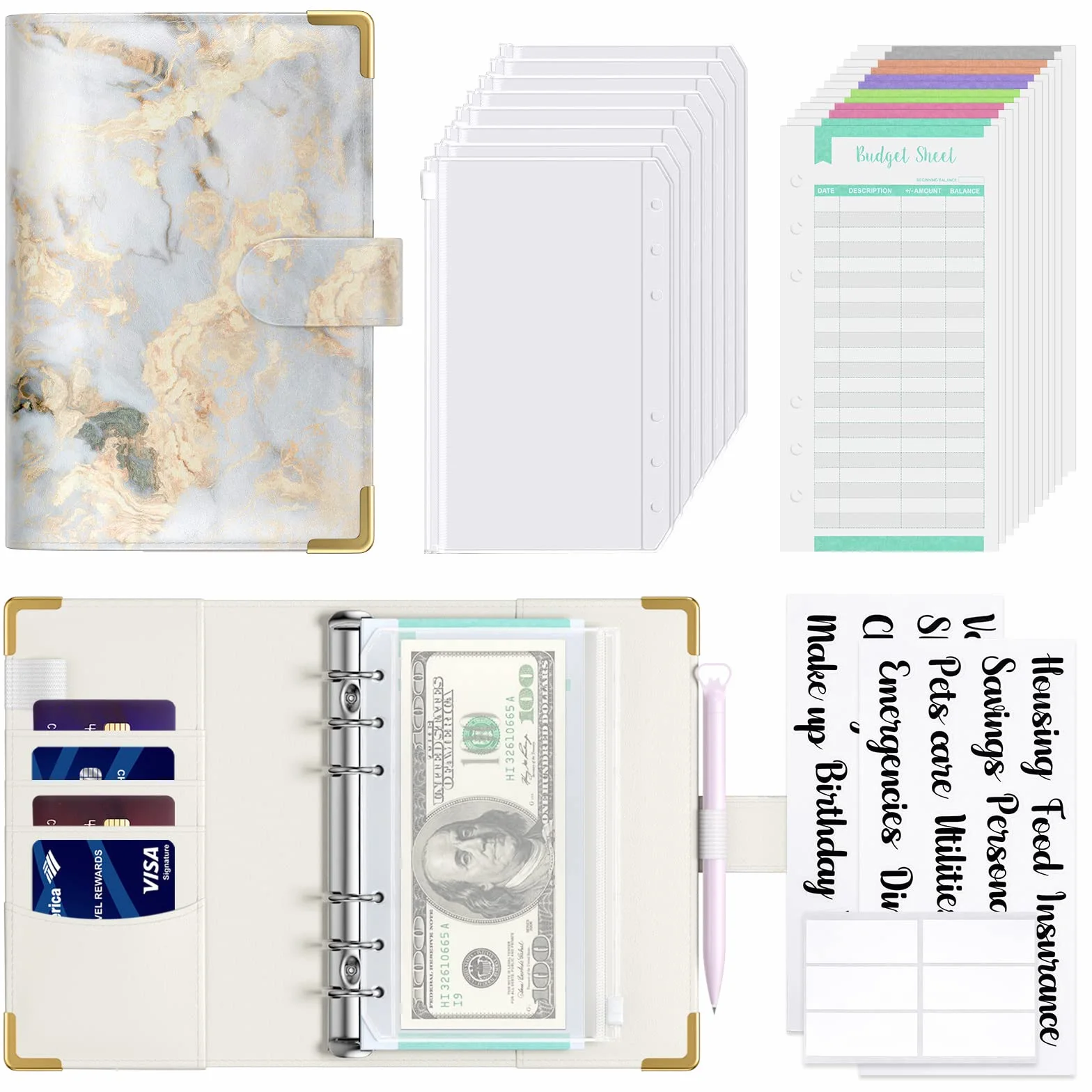 PU Leather A6 Budget Binder Cash Envelopes for Women Floral