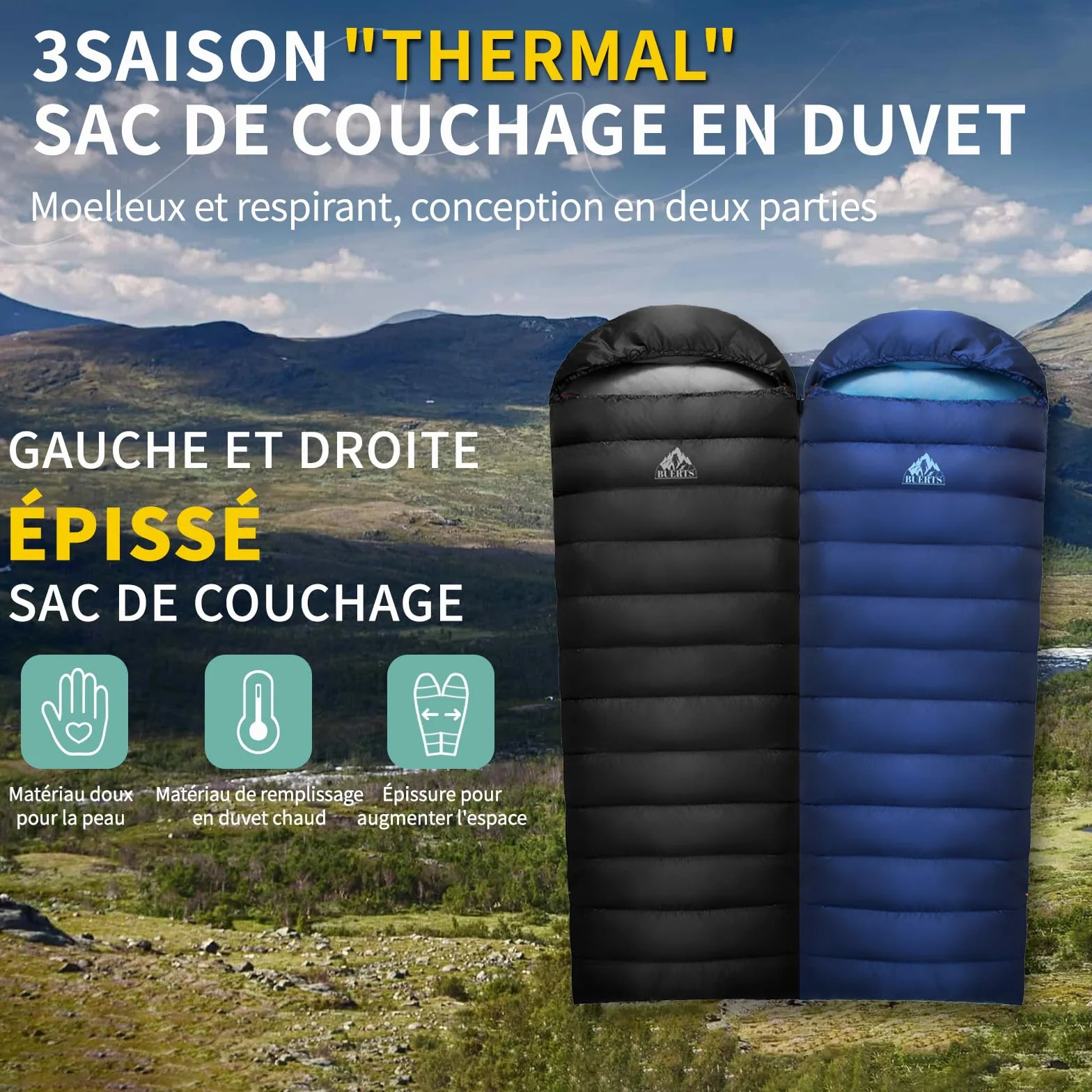 Sac de Couchage d'hiver en Duvet 680 FP, Ultra-léger pour Adultes et Adolescents, Camping