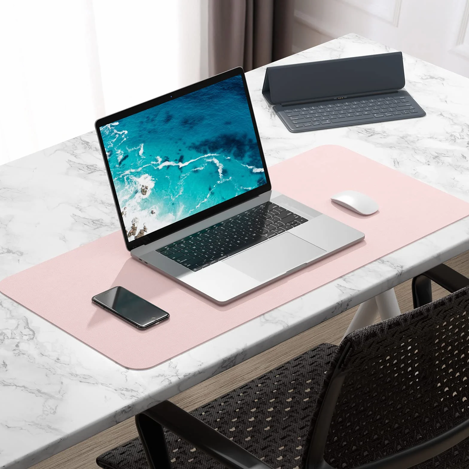 Sous-main en cuir PU 76,2 x 35,6 cm - Tapis de souris extra large imperméable - Antidérapant - Rose