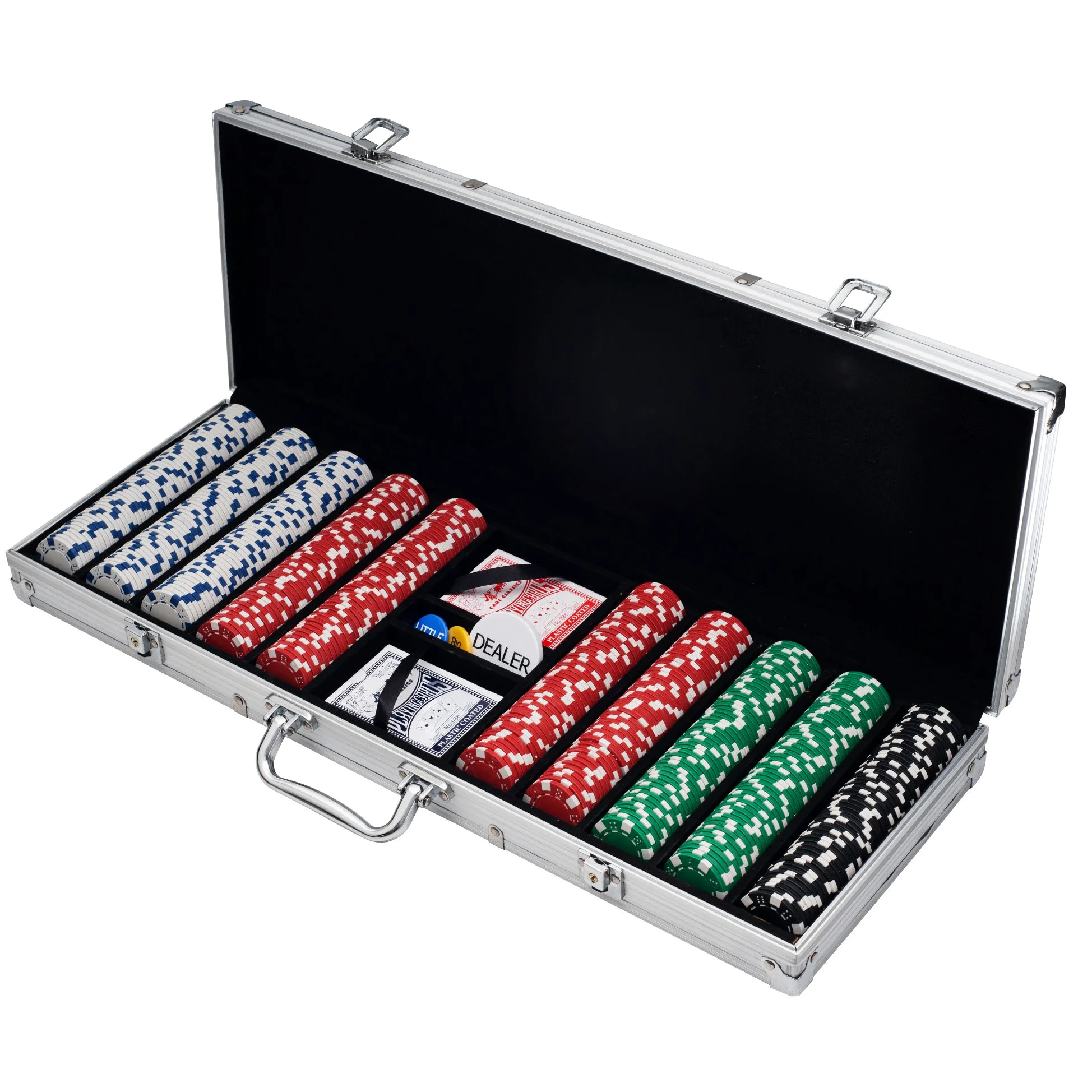 Jeu de jetons de poker pour Texas Holdem, Blackjack, Gambling avec étui de transport, cartes, boutons et 500 jetons de casino style dés (11,5 g) par Trademark Poker, argent
