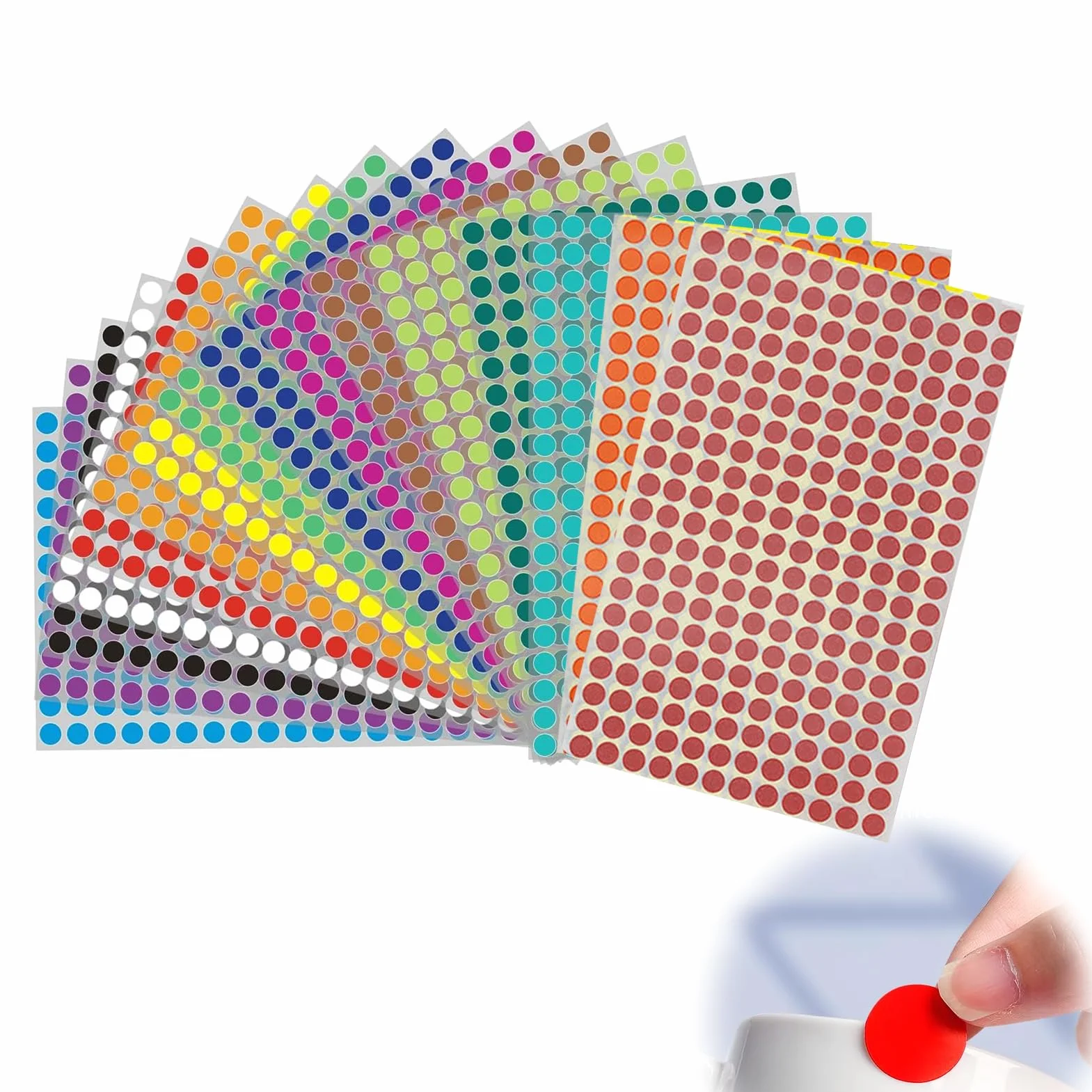 Gommettes Autocollantes Rondes 16 Pièces 6 mm Étiquettes Colorées pour Fournitures de Bureau